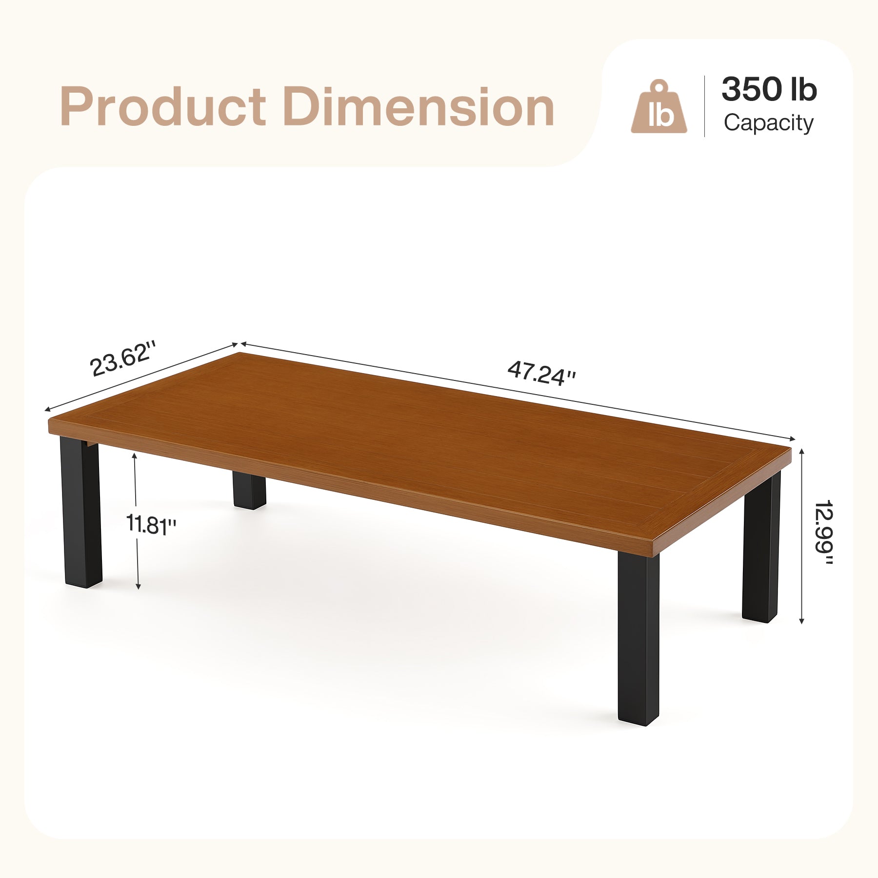 Rectangular Outdoor Coffee Table, 47" Patio Tea Table with Aluminum Frame