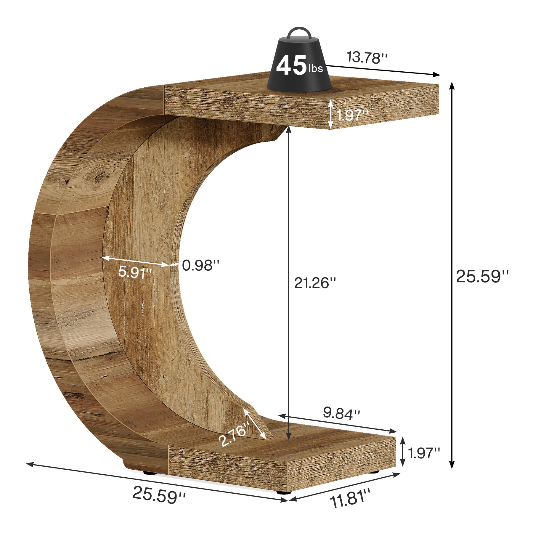 C-Shaped End Table, Wood Side Table for Couch Sofa