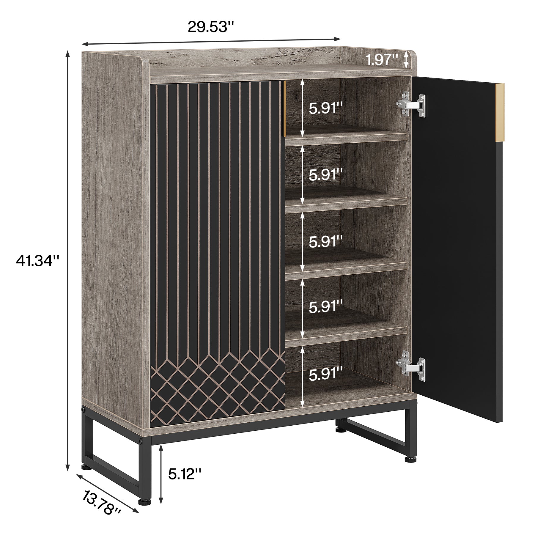 5-Tier Shoe Cabinet with Doors, Freestanding Wood Shoe Organizer for Entryway