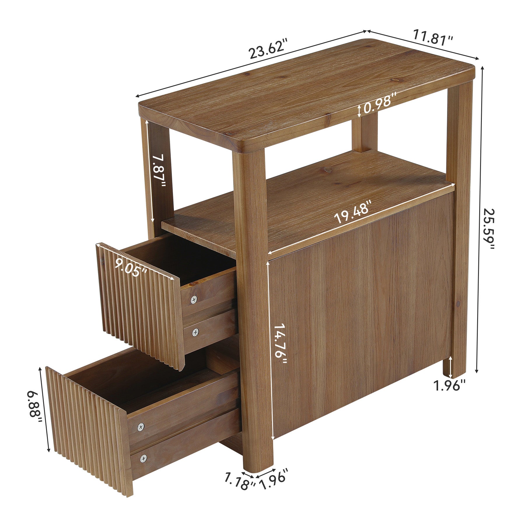 Solid Wood End Table with 2 Drawers, Narrow Side Table Nightstand for Living Room, Bedroom
