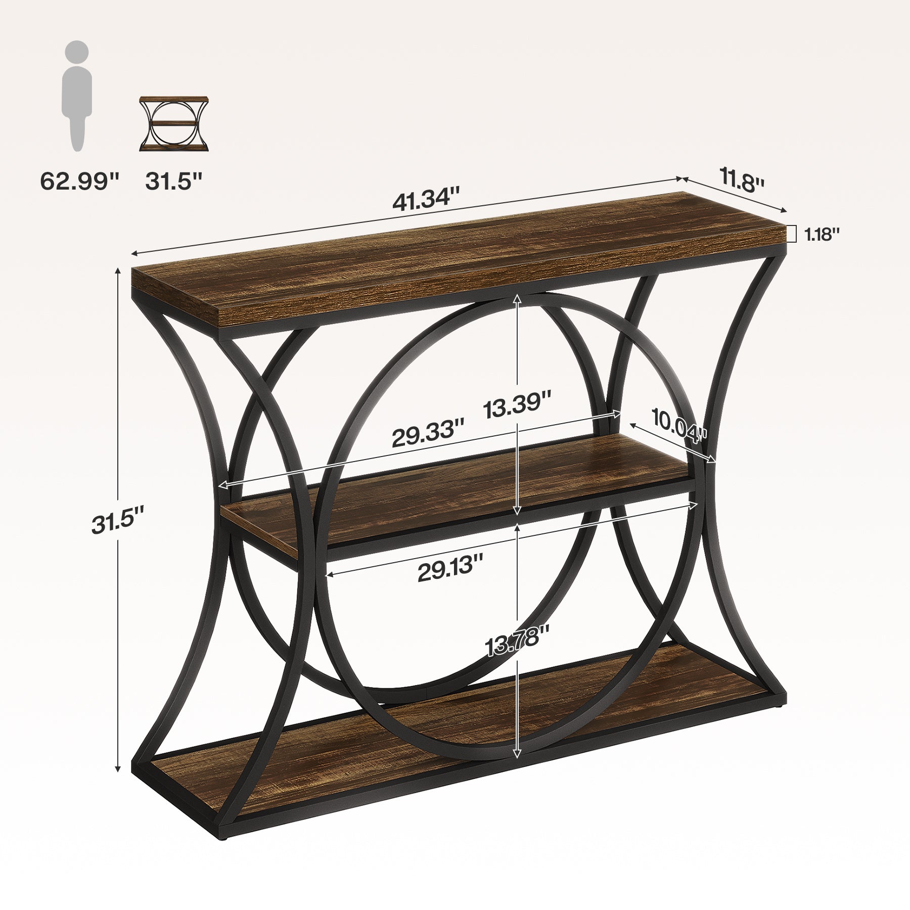 41.3" Industrial Console Table with 3-Tier Storage, Narrow Entryway Sofa Table with Arched Metal Frame