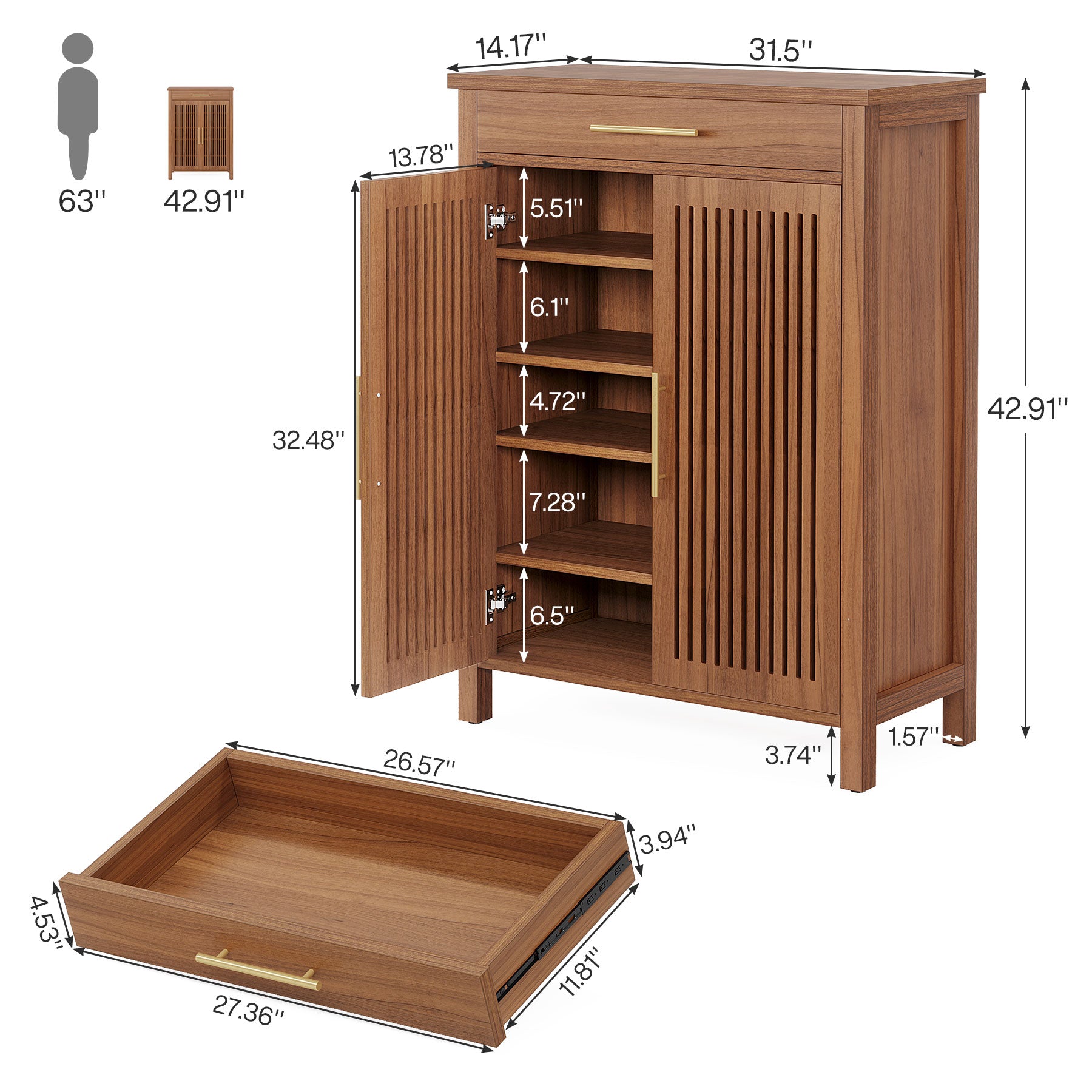 5 - Tier Shoe Cabinet, Freestanding Shoe Rack Organizer with Adjustable Shelves Tribesigns