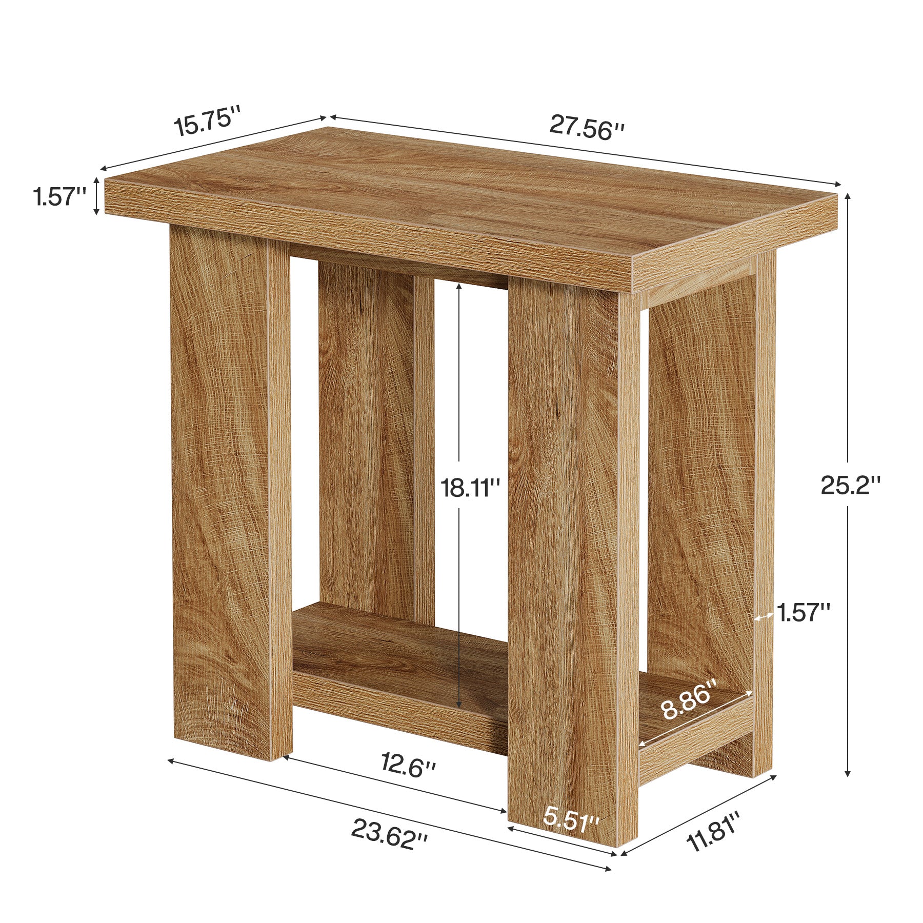 2-Tier End Table, Farmhouse Side Table with Storage Shelves for Small Space