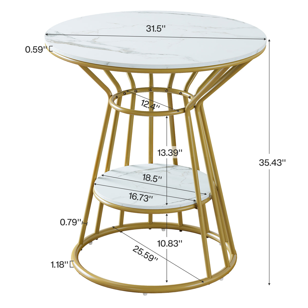 31.5" Marble-Look Round Bar Table, Modern Counter Height Table with Storage Shelf