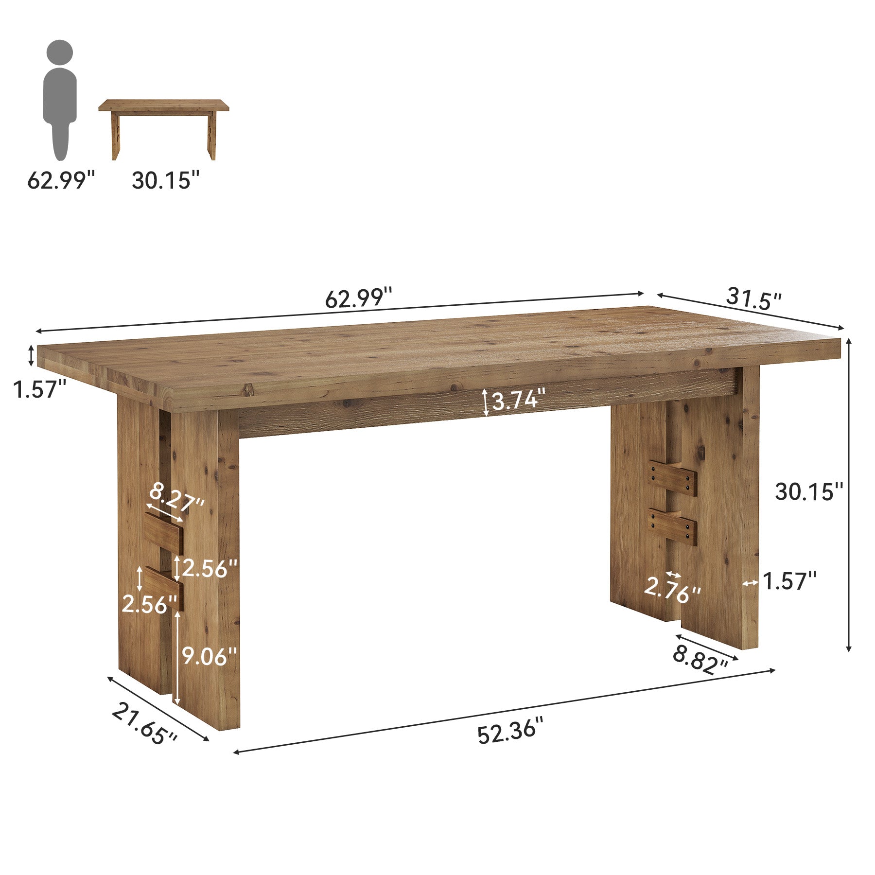 63" Solid Wood Executive Desk, Farmhouse Office Computer Desk with Large Work Surface