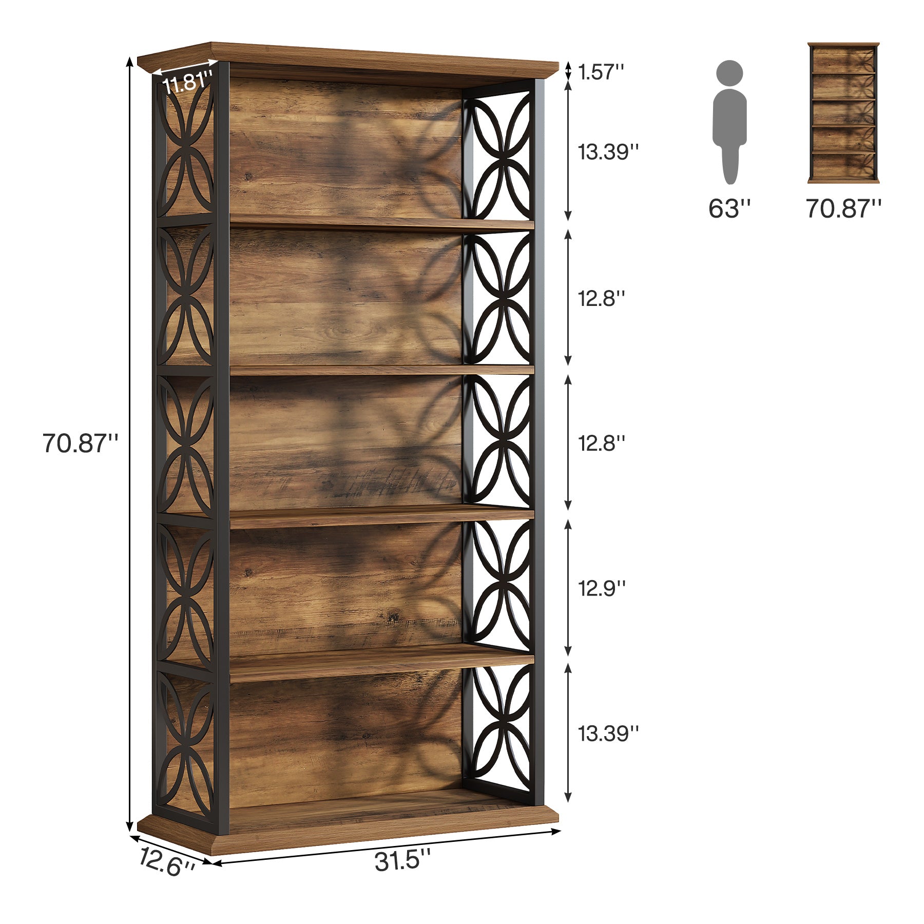 6 - Tier Bookshelf, 71" Industrial Bookcase Displaying Rack with Metal Frame Tribesigns