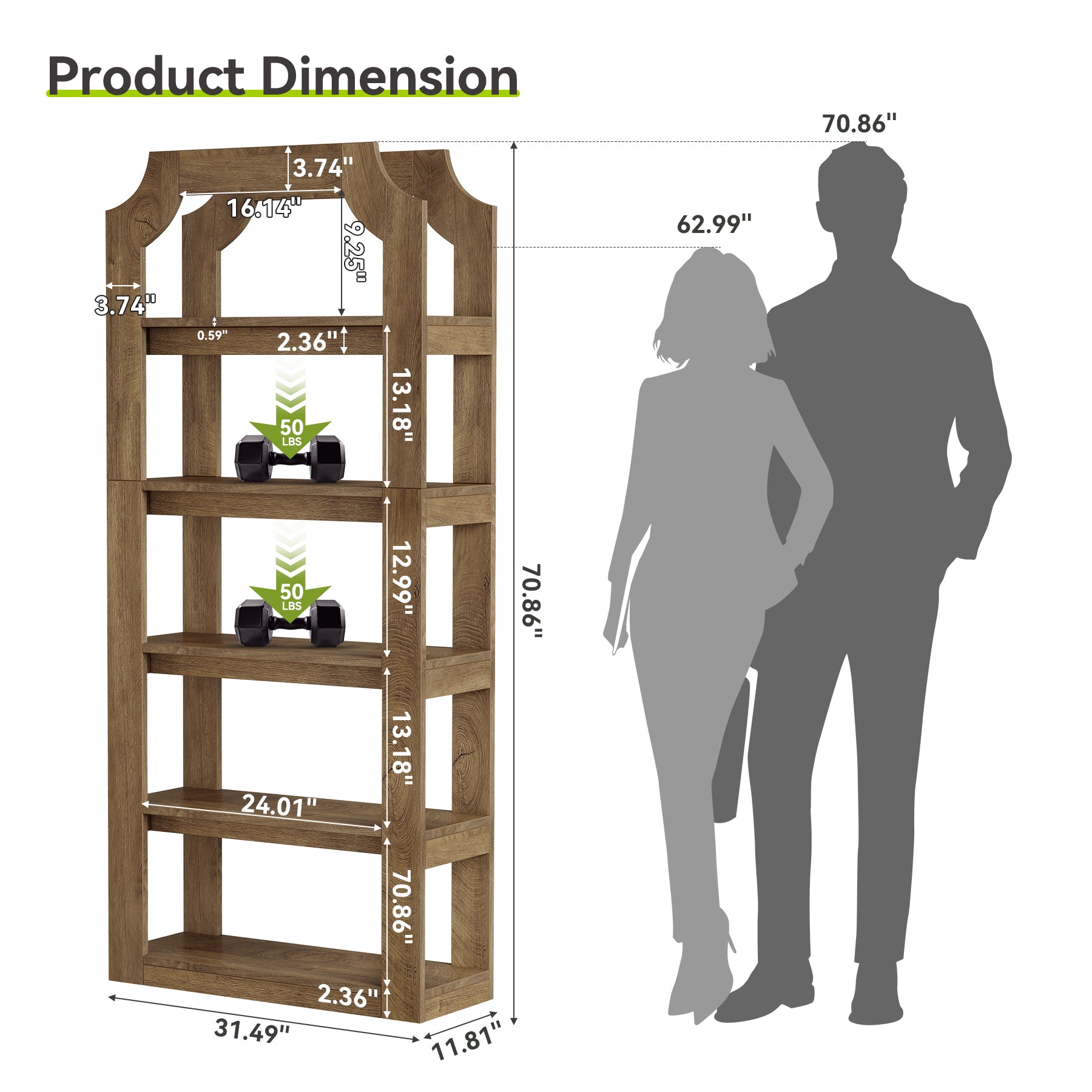 5-Tier Bookshelf, 70.9" Freestanding Bookcase with Open Storage Shelves