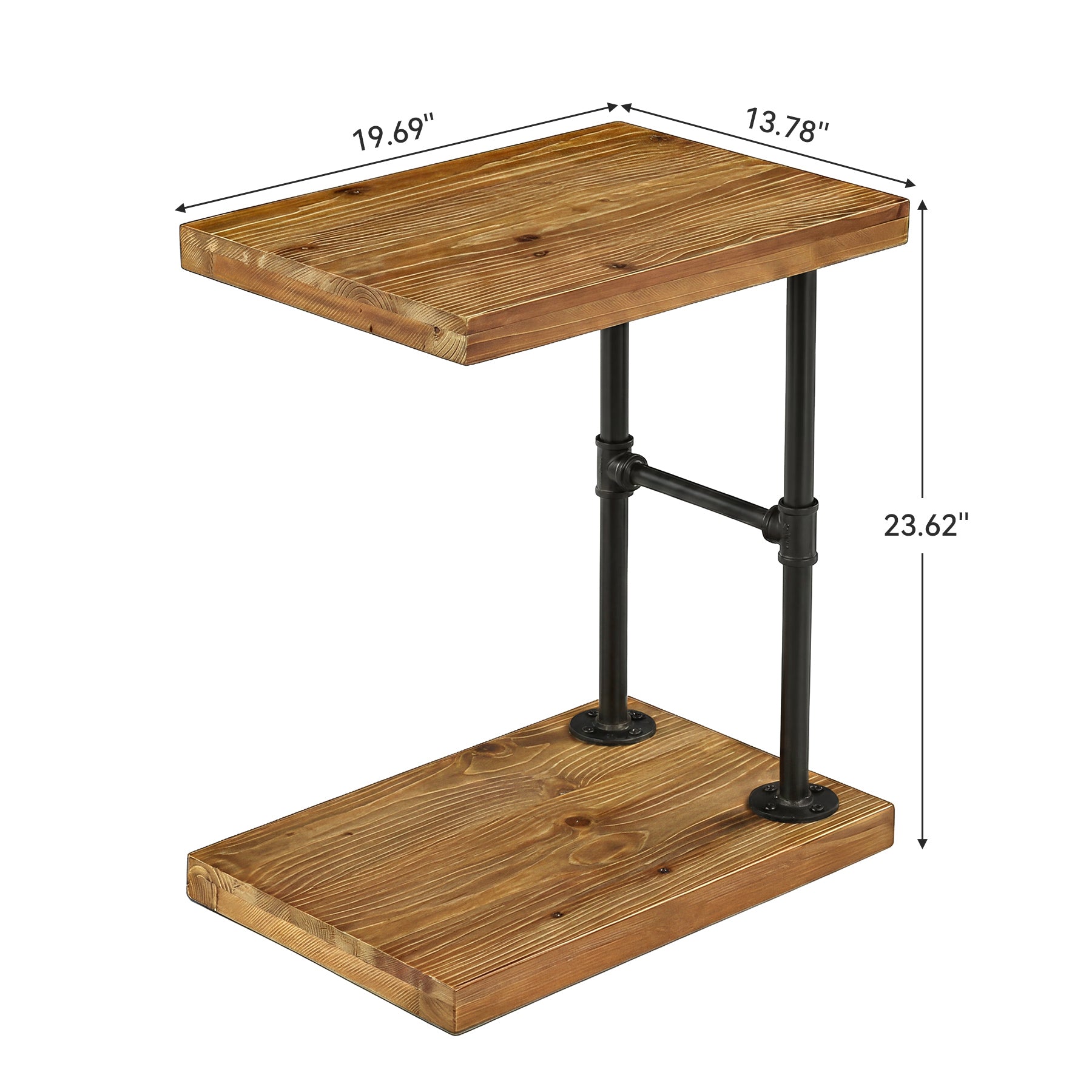 19.7" Solid Wood End Table, 2-Tier Storage Table