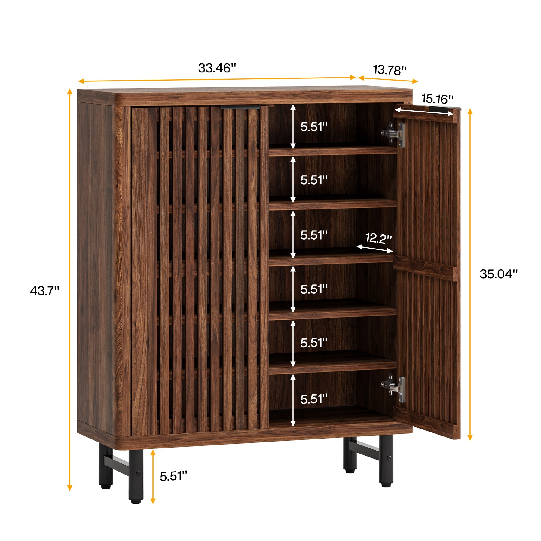 6 - Tier Wooden Shoe Cabinet with Louvered Doors & Adjustable Shelves Tribesigns