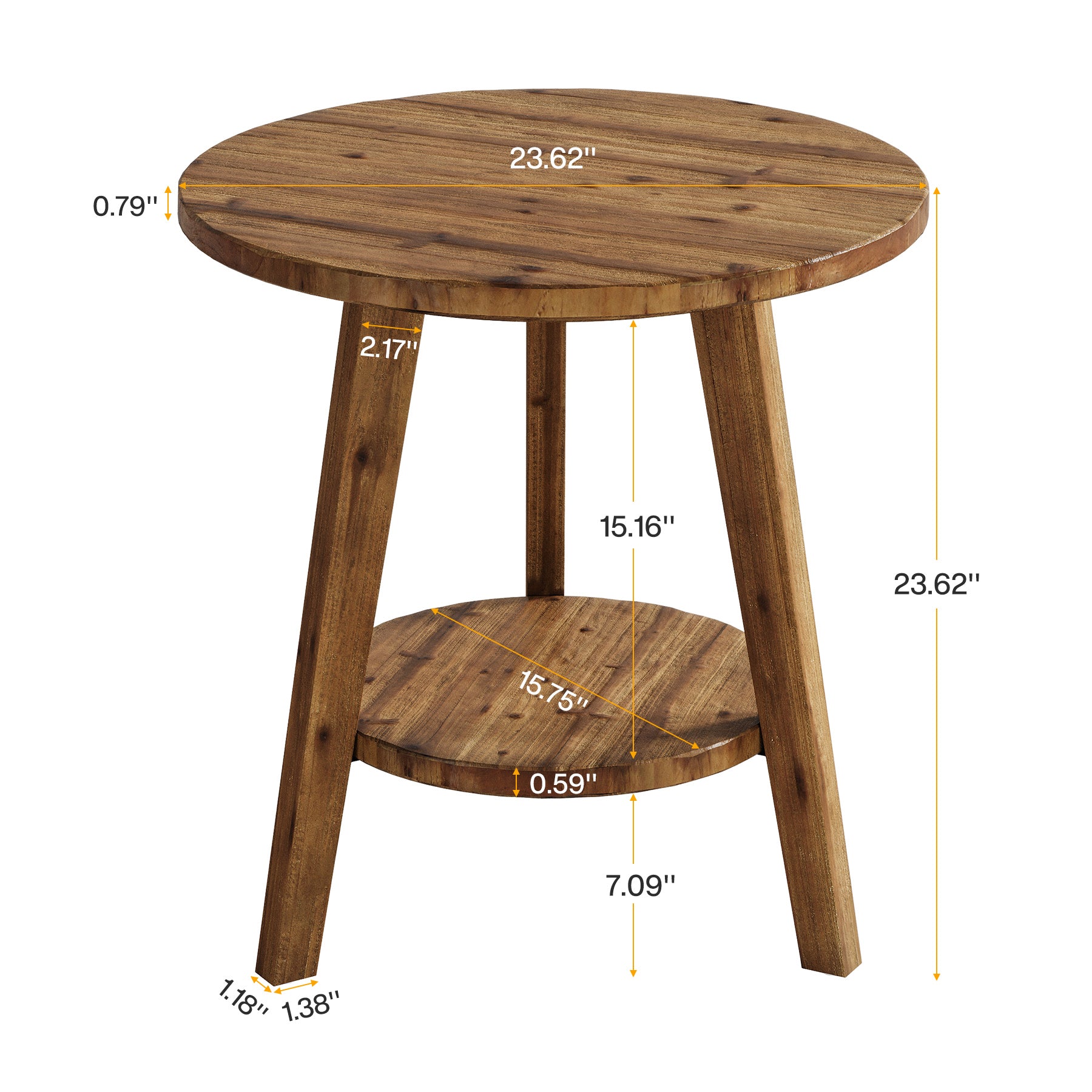 Solid Wood Round End Table, Farmhouse Sofa Side Table with Storage Shelf Tribesigns