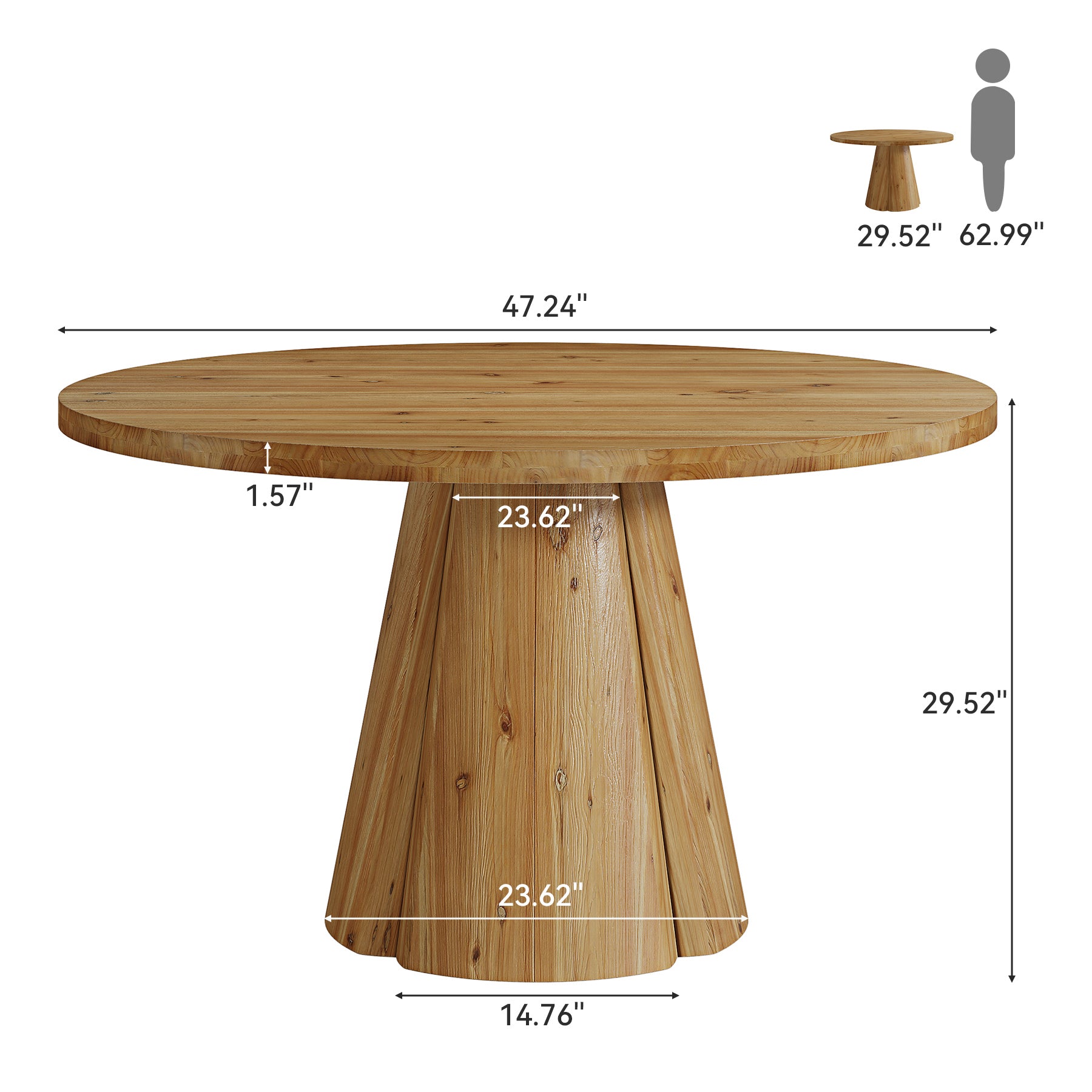 47.24" Solid Wood Dining Table, Round Kitchen Table with Pedestal Base for 4-6