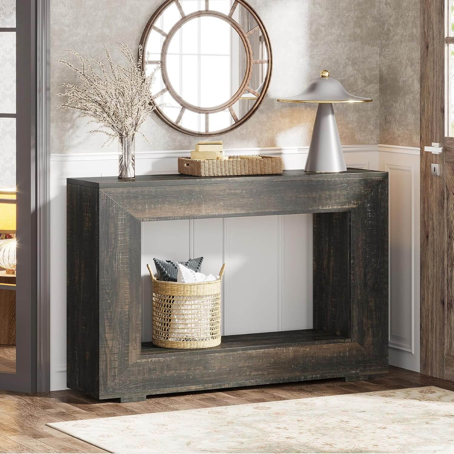 Farmhouse Console Table, 47" Rustic Wood Entryway Sofa Table with Storage Tribesigns