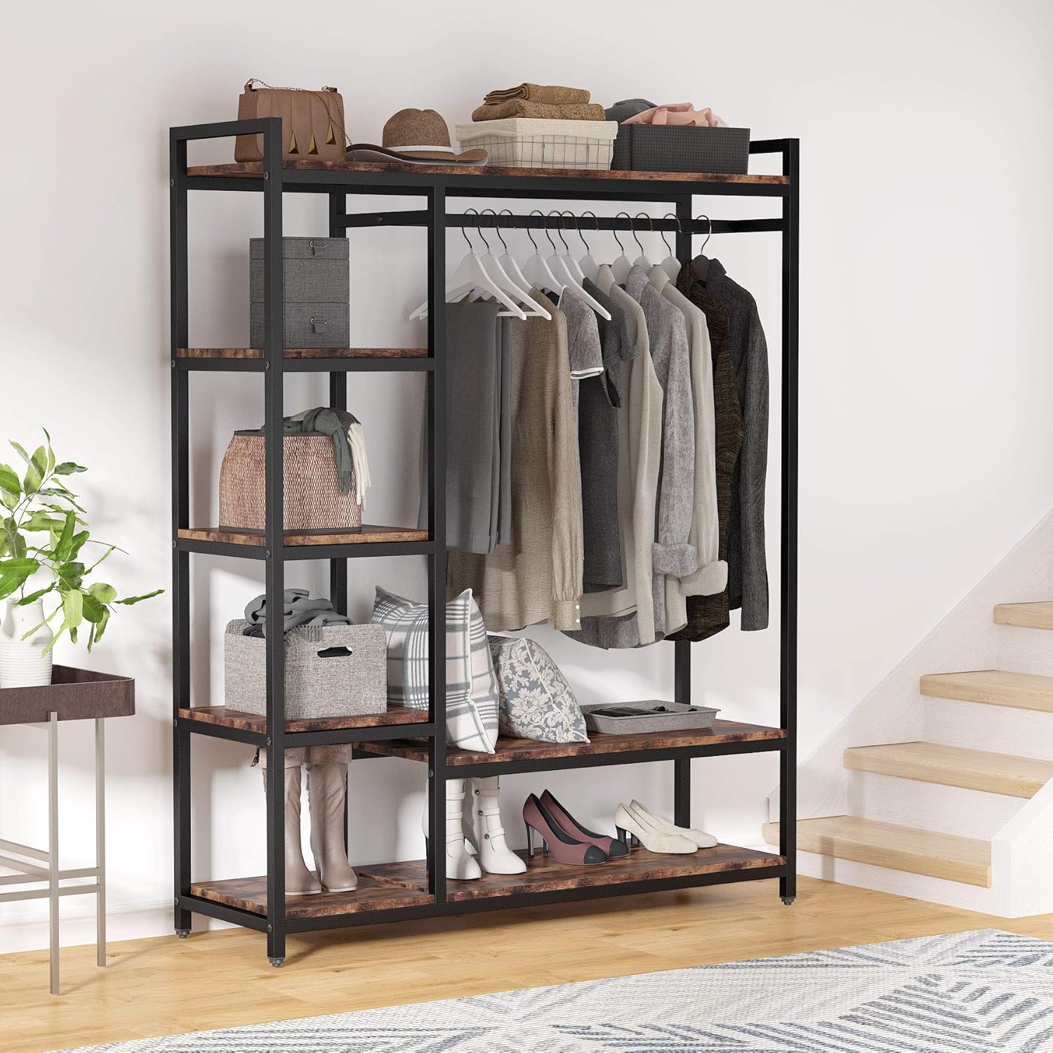 Freestanding Closet Organizer, Garment Rack with 6 Shelves Tribesigns