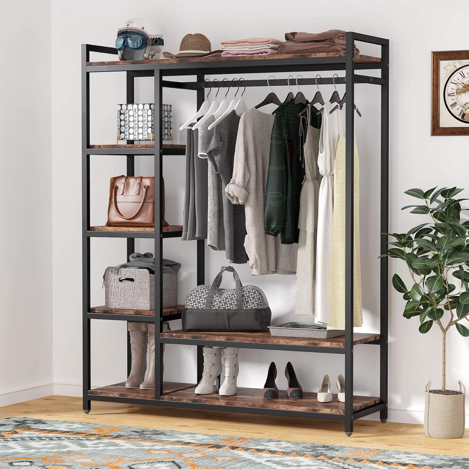 Freestanding Closet Organizer, Garment Rack with 6 Shelves Tribesigns