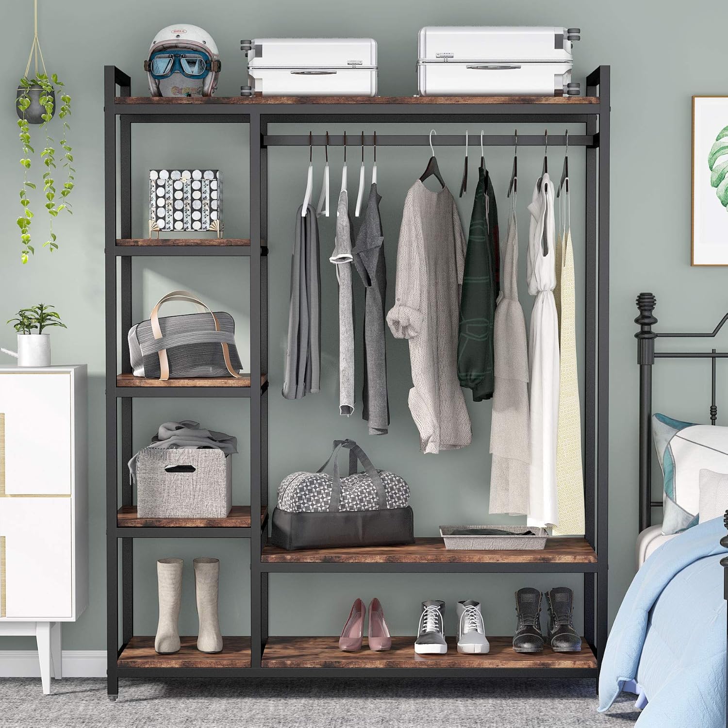 Freestanding Closet Organizer, Garment Rack with 6 Shelves Tribesigns