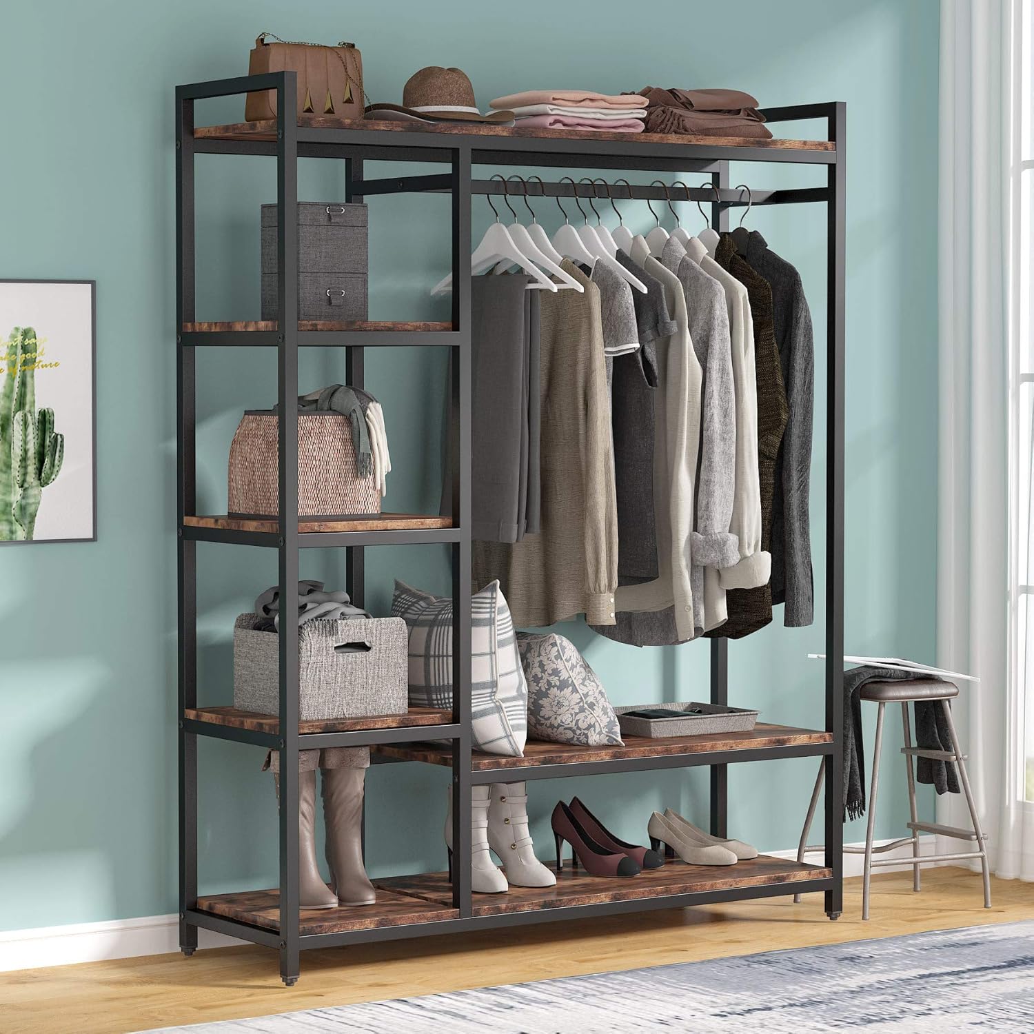Freestanding Closet Organizer, Garment Rack with 6 Shelves Tribesigns