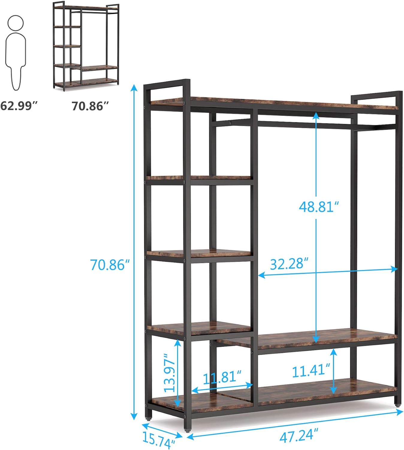 Freestanding Closet Organizer, Garment Rack with 6 Shelves Tribesigns