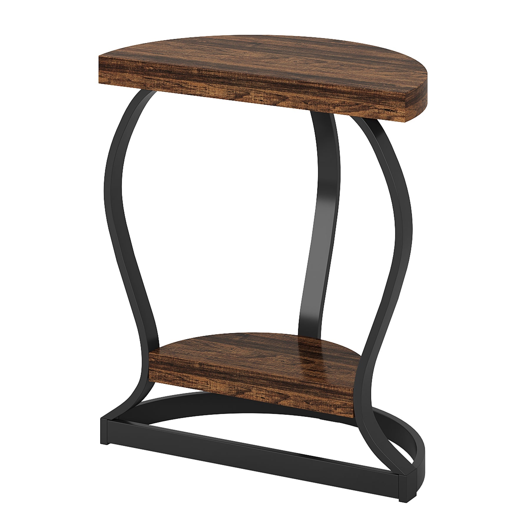 Half - Round End Table, Side Table with 2 - Tier Shelves Tribesigns