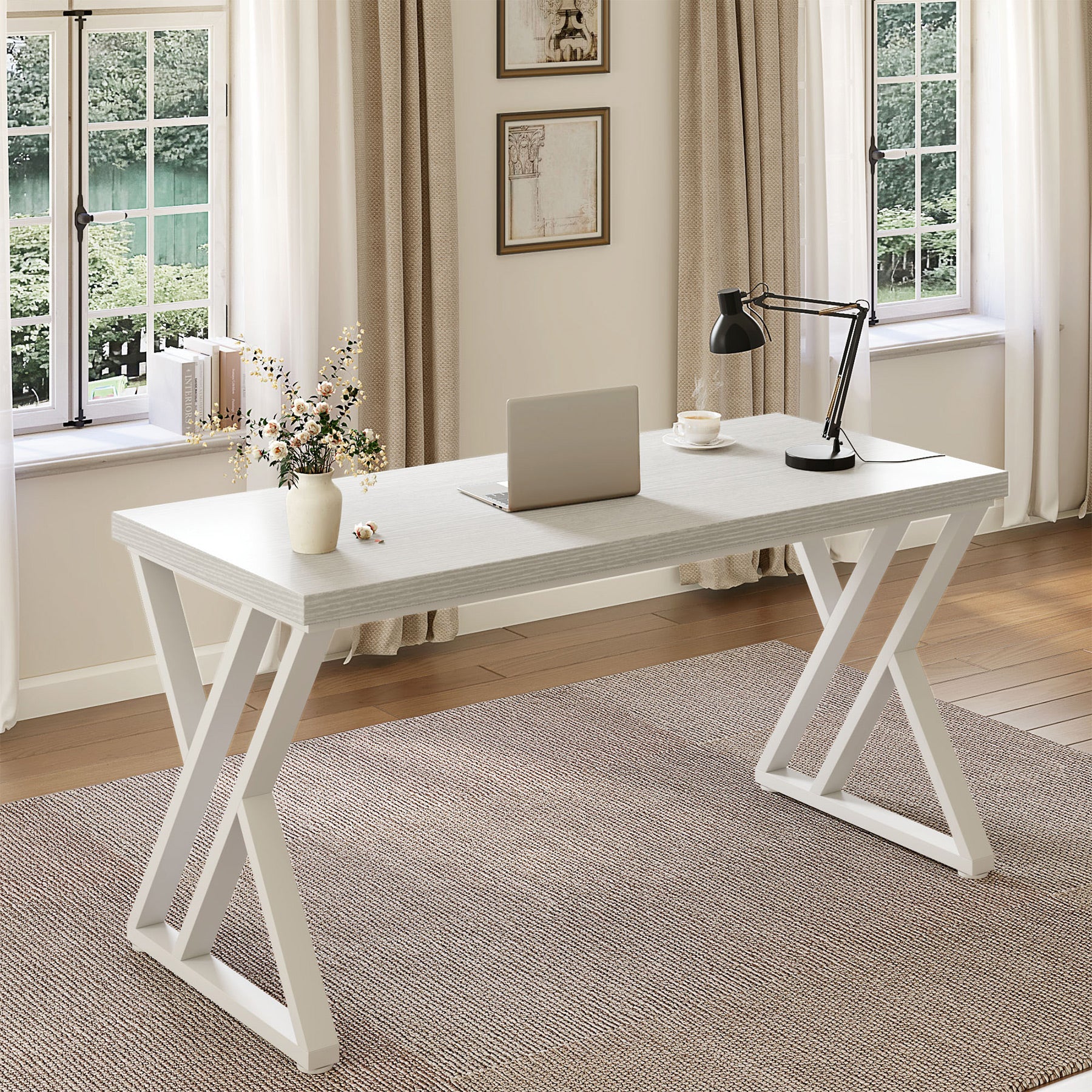 Heavy-Duty Computer Desk, 55" Simple Study Desk Writing Table Tribesigns