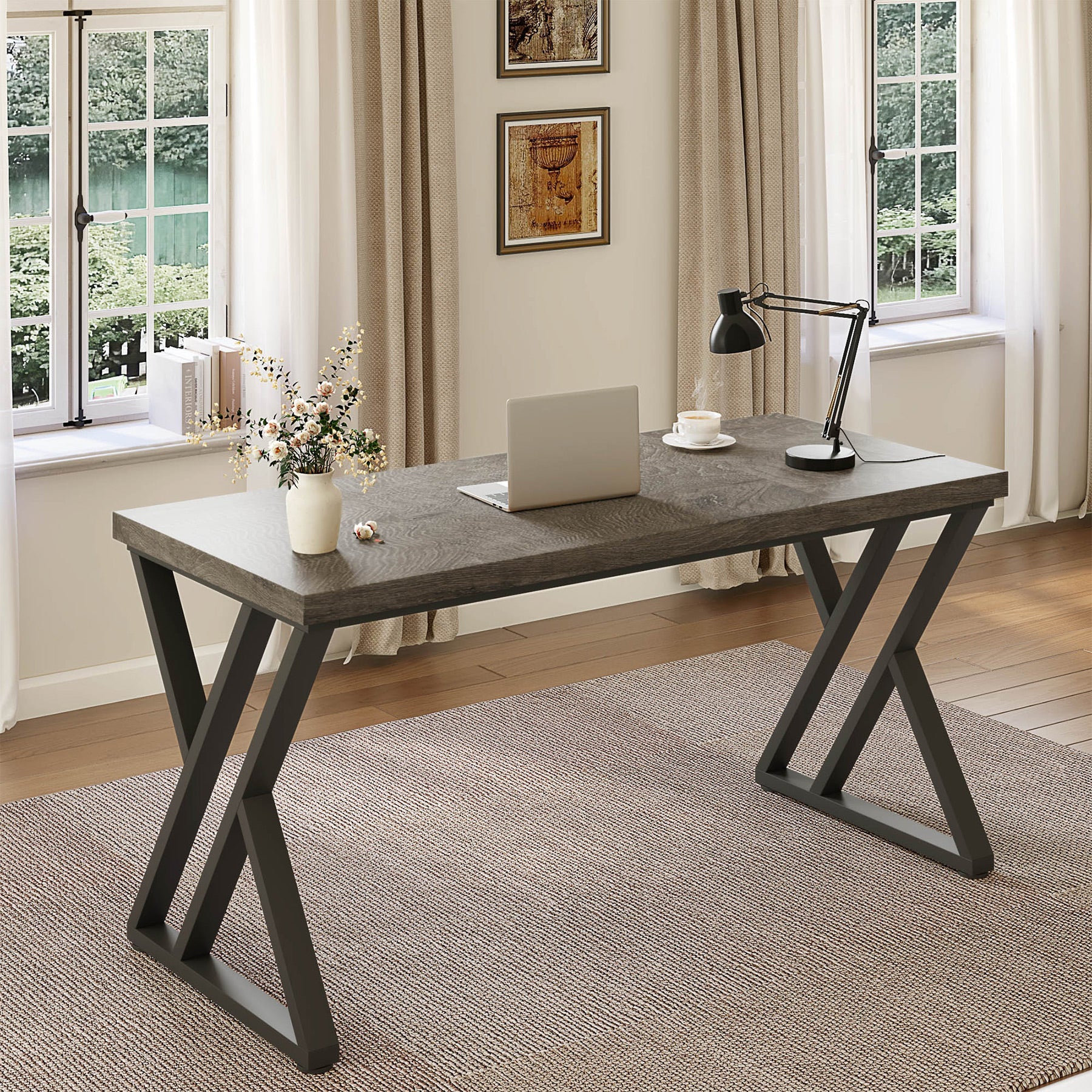 Heavy-Duty Computer Desk, 55" Simple Study Desk Writing Table Tribesigns