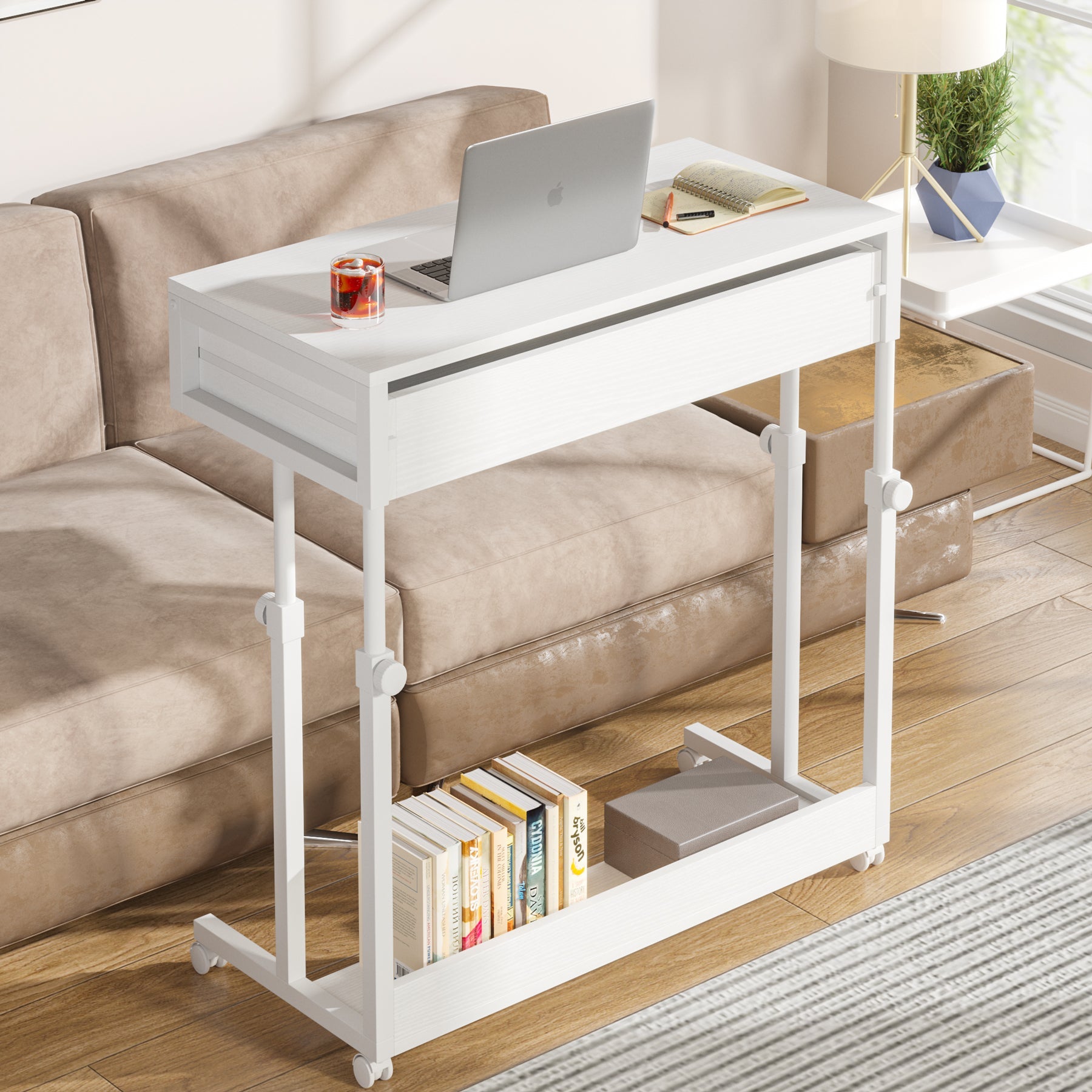 Height Adjustable Desk, Mobile Side Table Portable Desk with Drawers Tribesigns