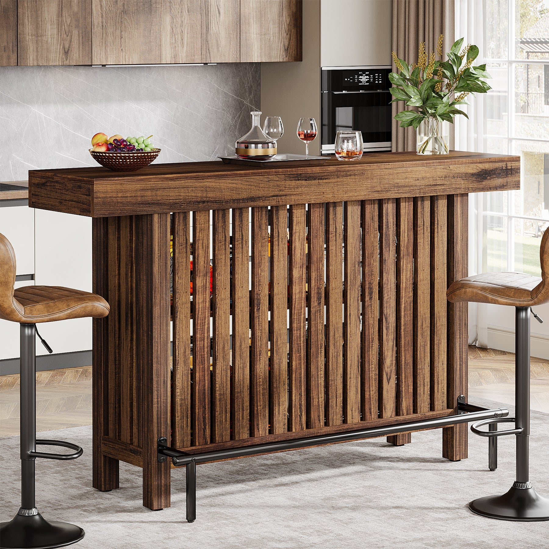 Home Bar Unit, Modern 2 - Tier Bar Table with Footrest Tribesigns