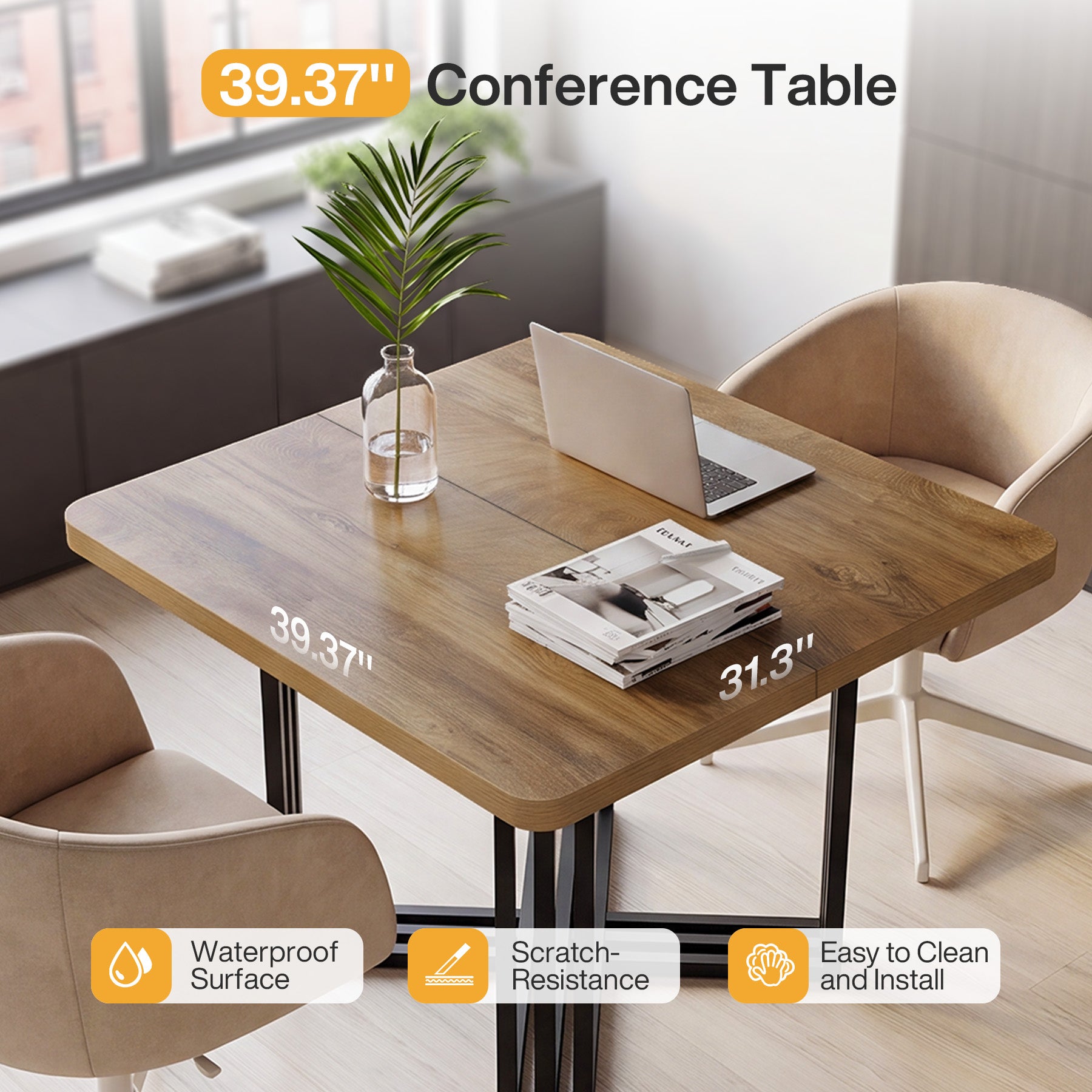 39.4-Inch Conference Table for 4, Compact Modular Meeting Table for Small Offices