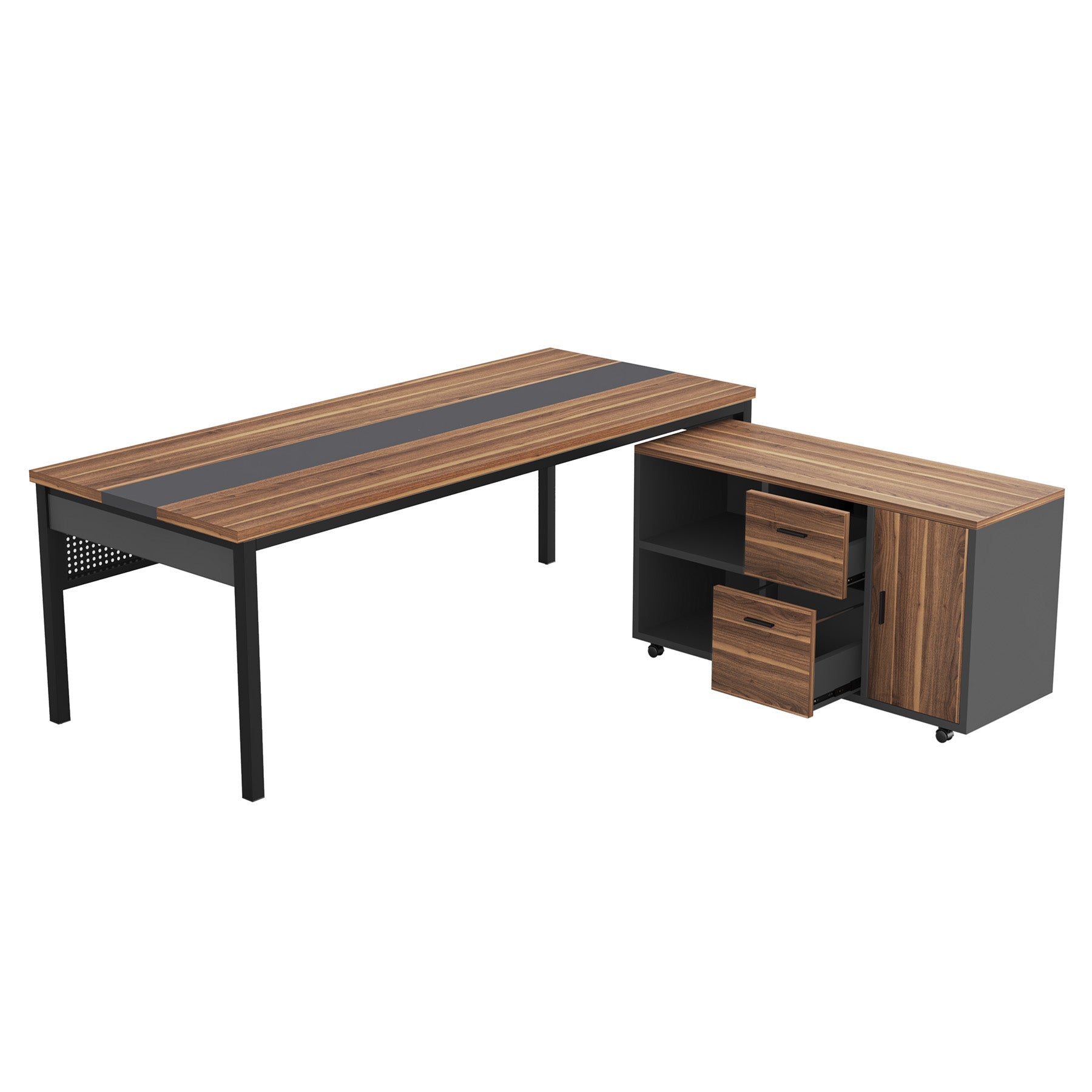 Industrial L - Shaped Desk, 71" Executive Desk with 47" Mobile File Cabinet Tribesigns