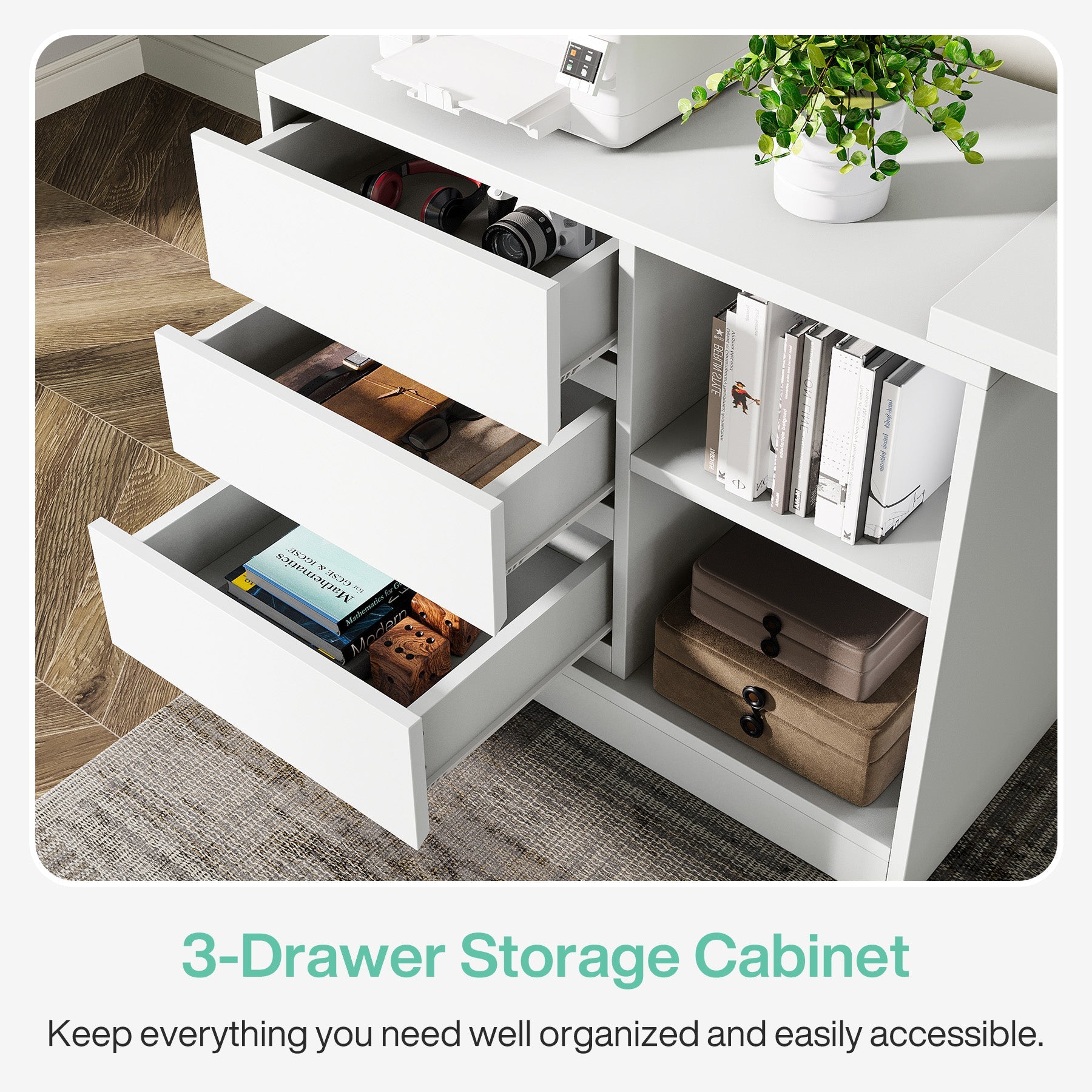 L - Shaped Computer Desk, Reversible Corner Desk With Drawer Cabinet Tribesigns