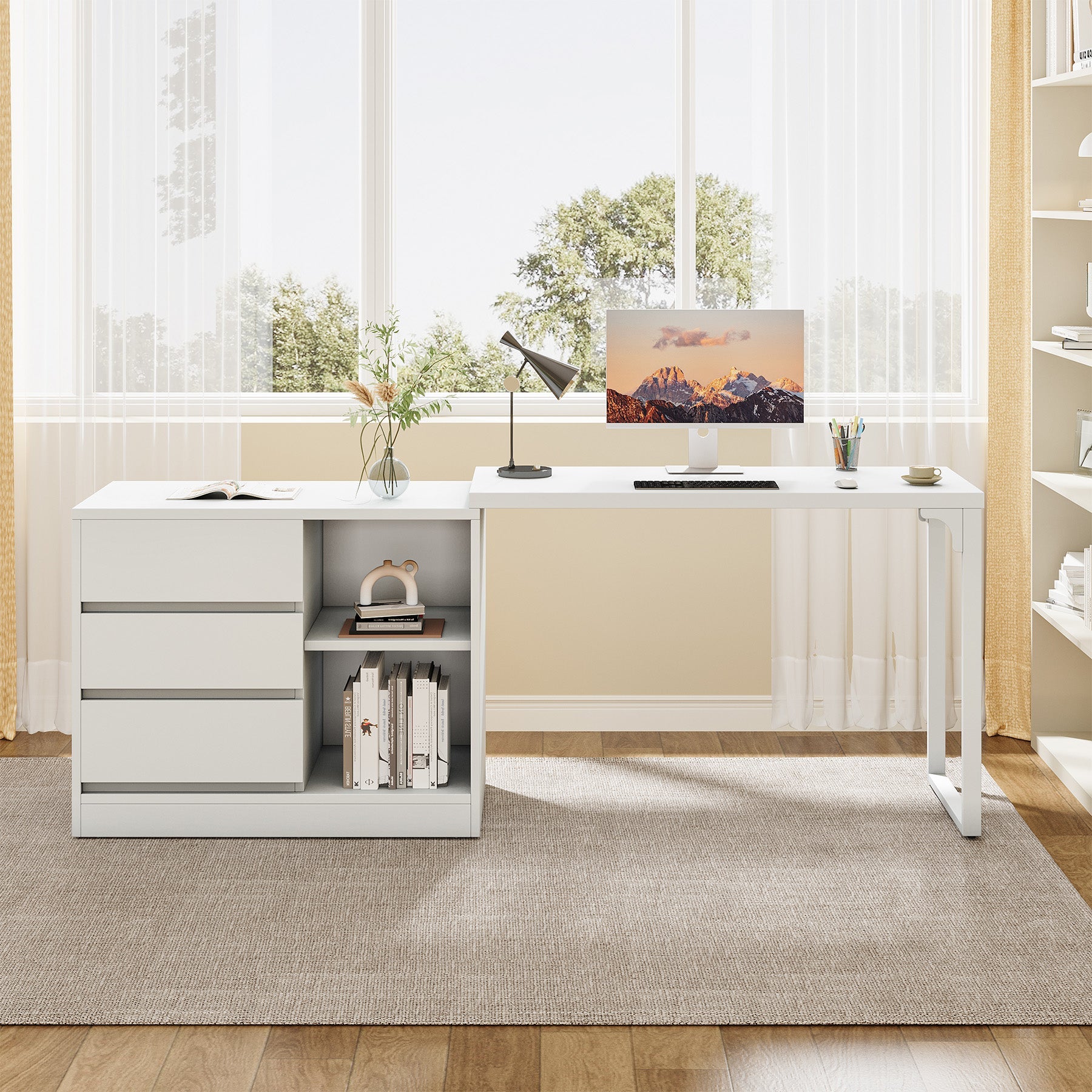 L - Shaped Computer Desk, Reversible Corner Desk With Drawer Cabinet Tribesigns