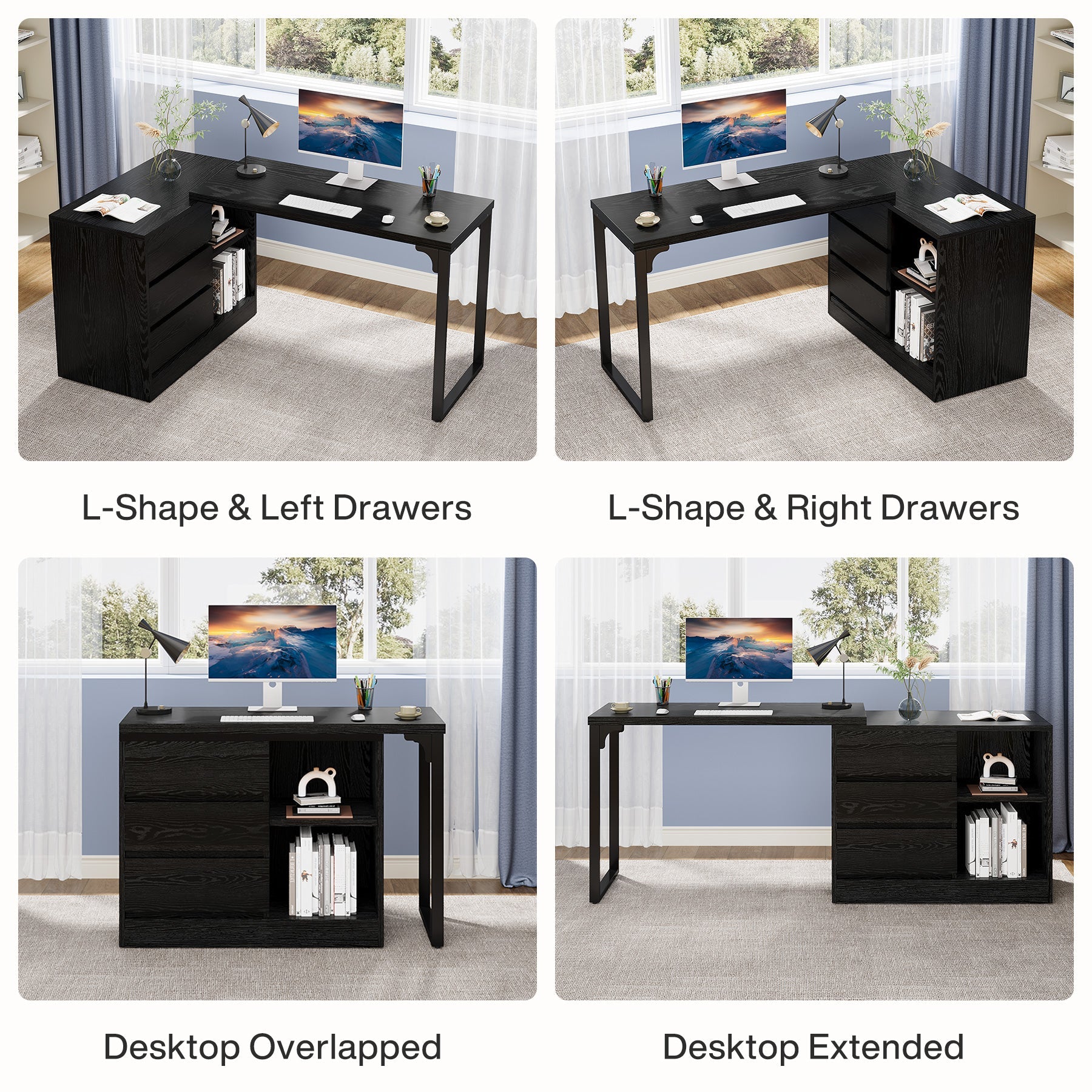 L - Shaped Computer Desk, Reversible Corner Desk With Drawer Cabinet Tribesigns