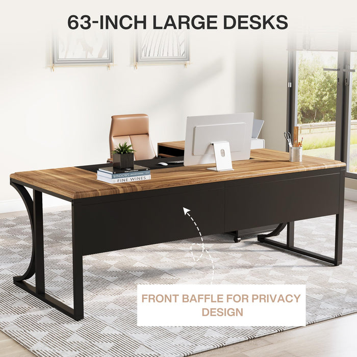 L-Shaped Executive Desk, 63" Computer Desk Writing Table with File Cabinet Tribesigns