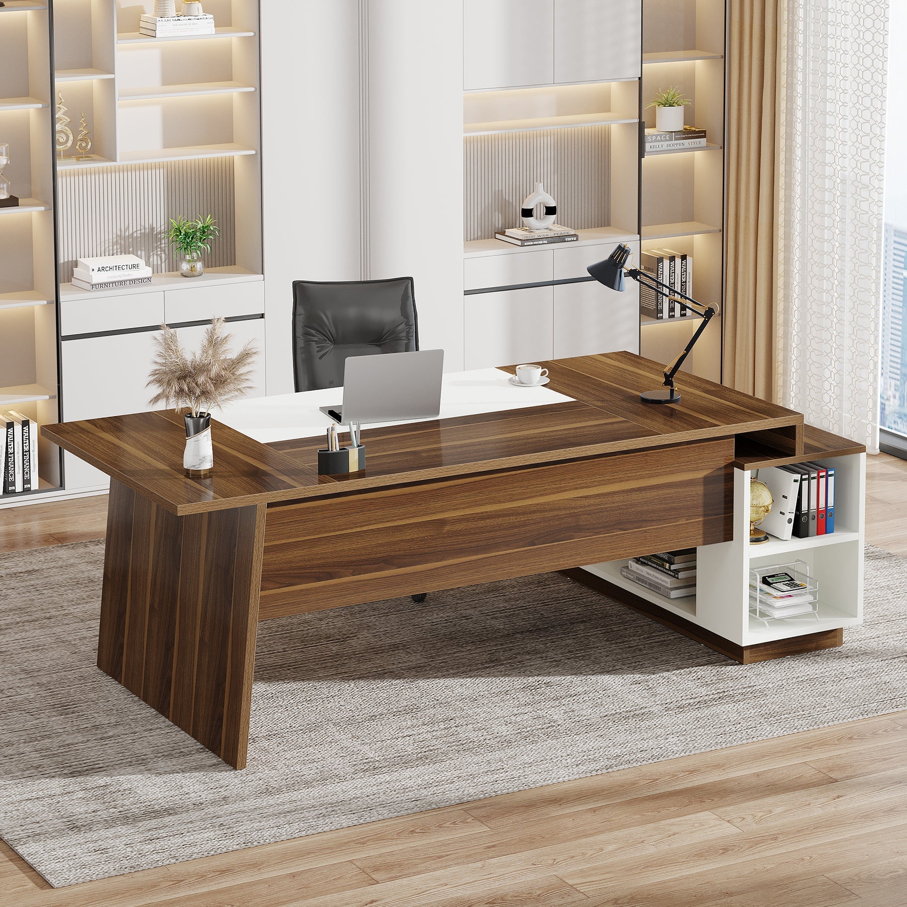 L - Shaped Executive Desk, 70.5" Computer Desk with Cabinet Tribesigns