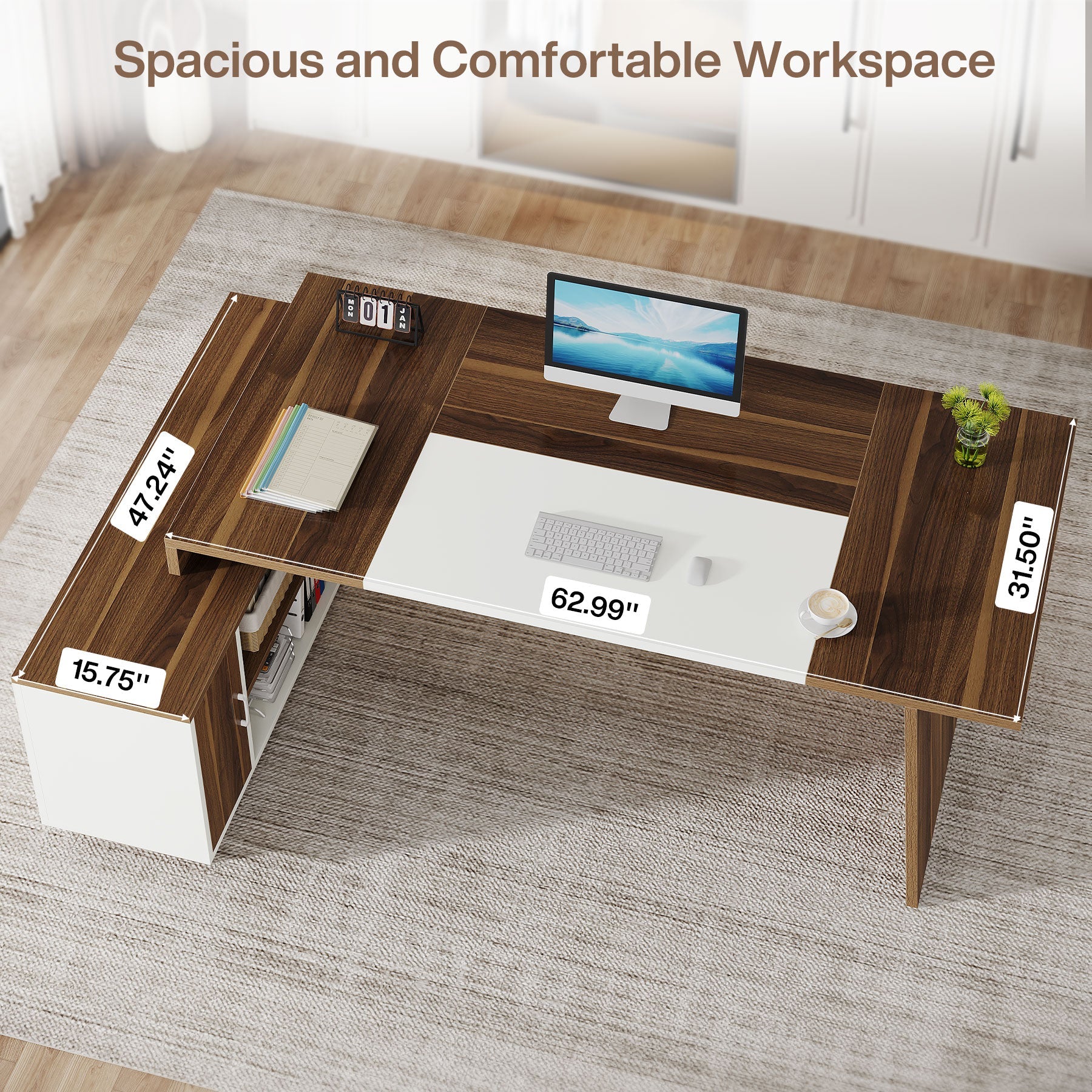 L - Shaped Executive Desk, 70.5" Computer Desk with Cabinet Tribesigns