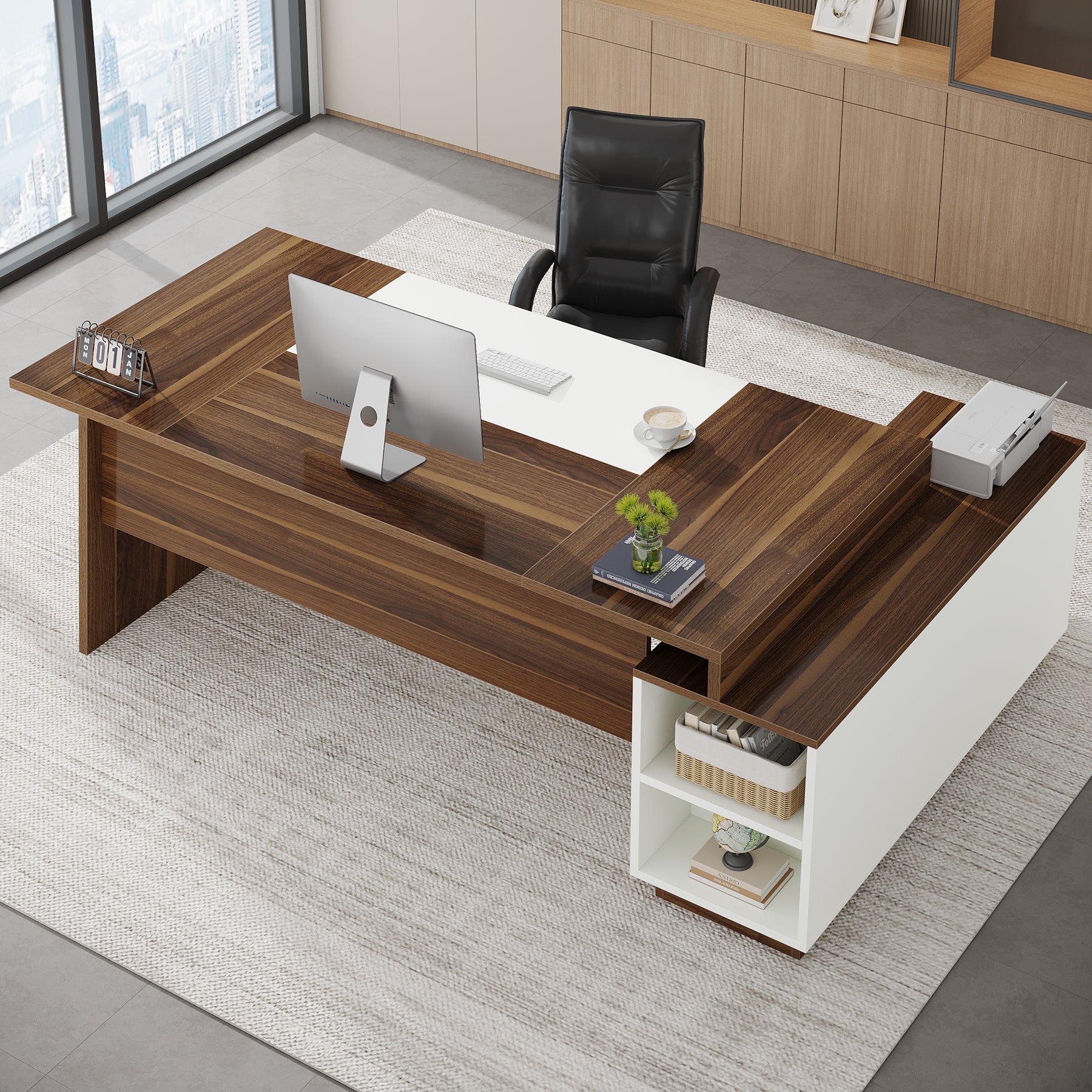 L - Shaped Executive Desk, 70.5" Computer Desk with Cabinet Tribesigns