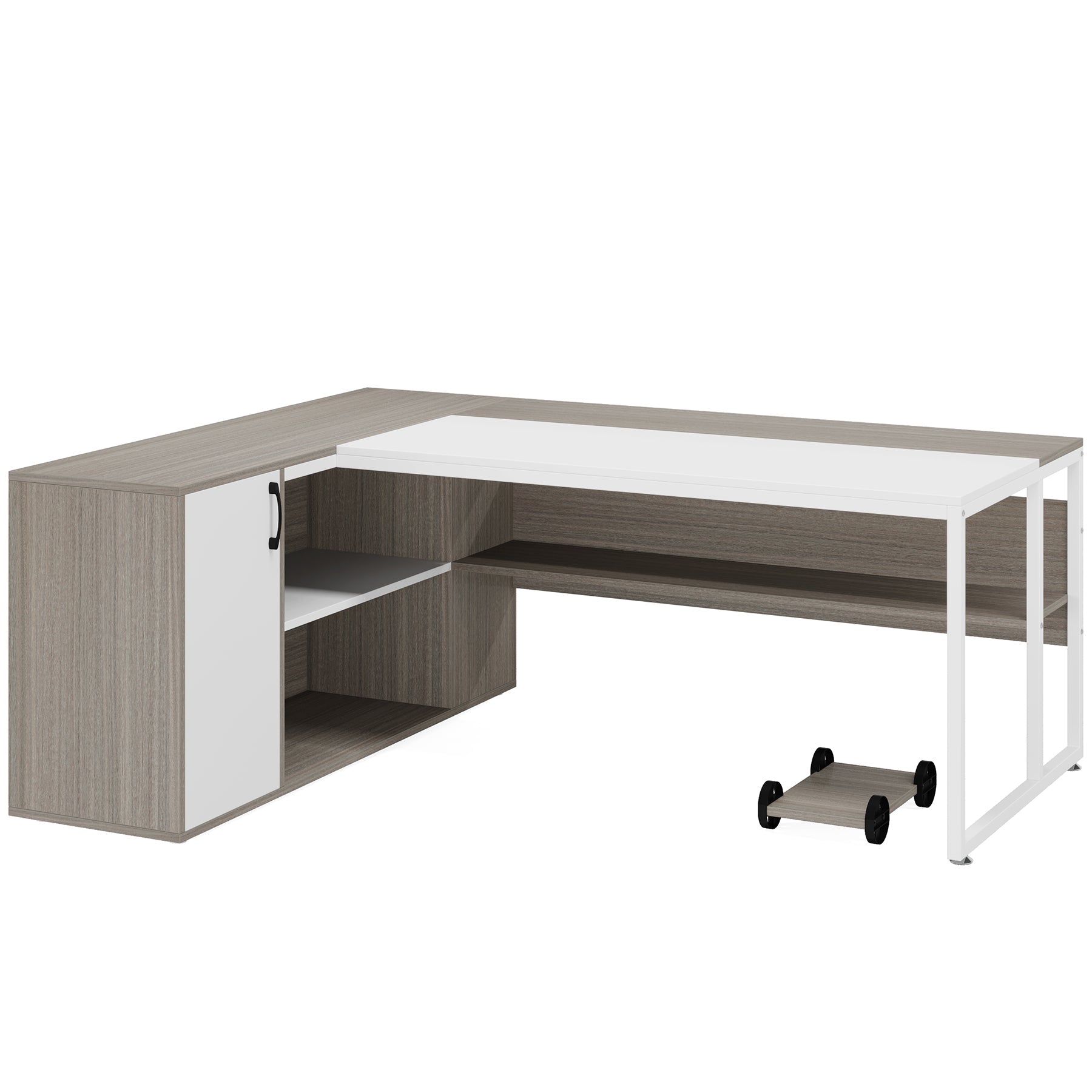 Large L - Shaped Desk, 71 inch Executive Desk with Shelves & Cabinet Tribesigns