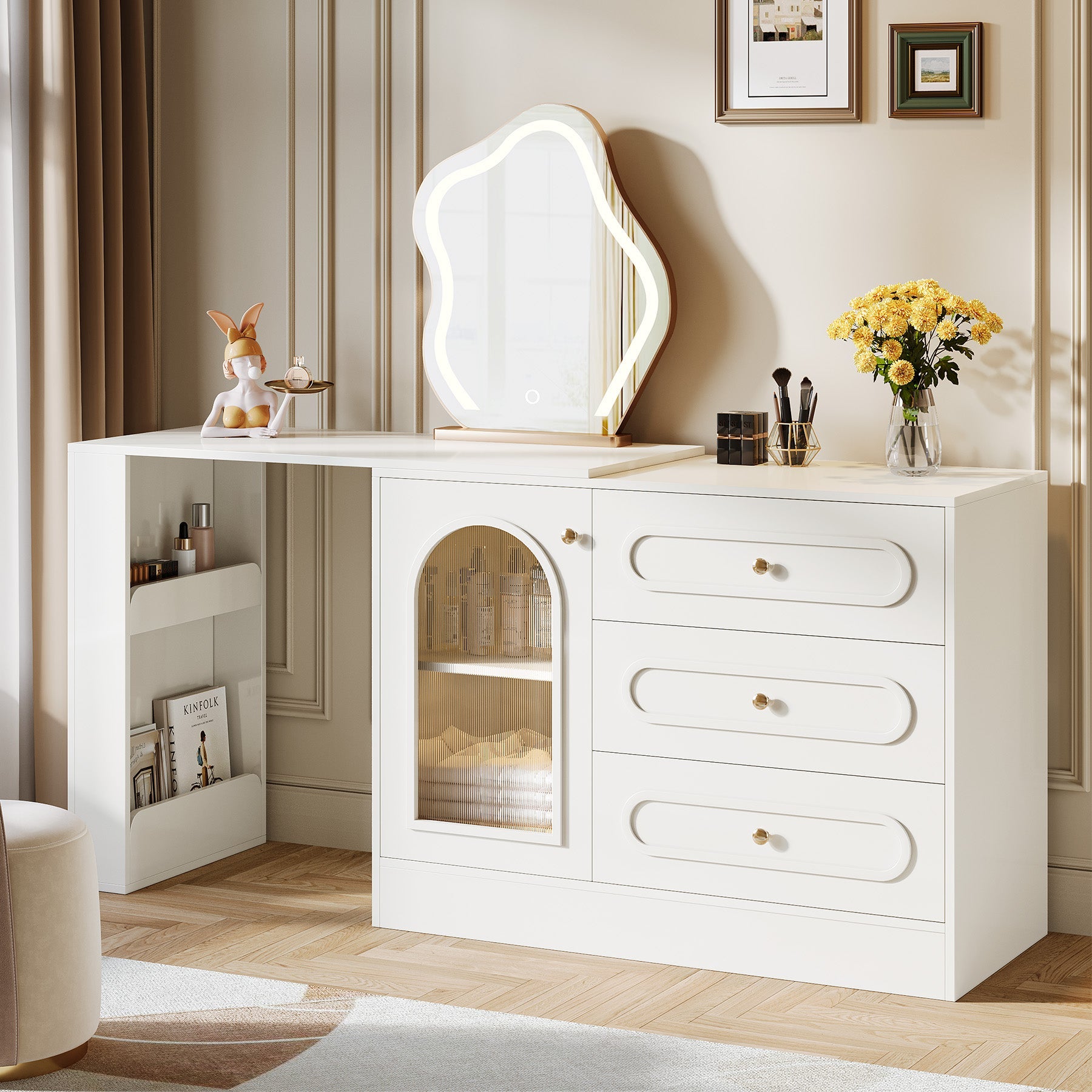 Makeup Desk, 360° Rotatable Vanity Desk with 3 Drawers(Without Mirror) Tribesigns