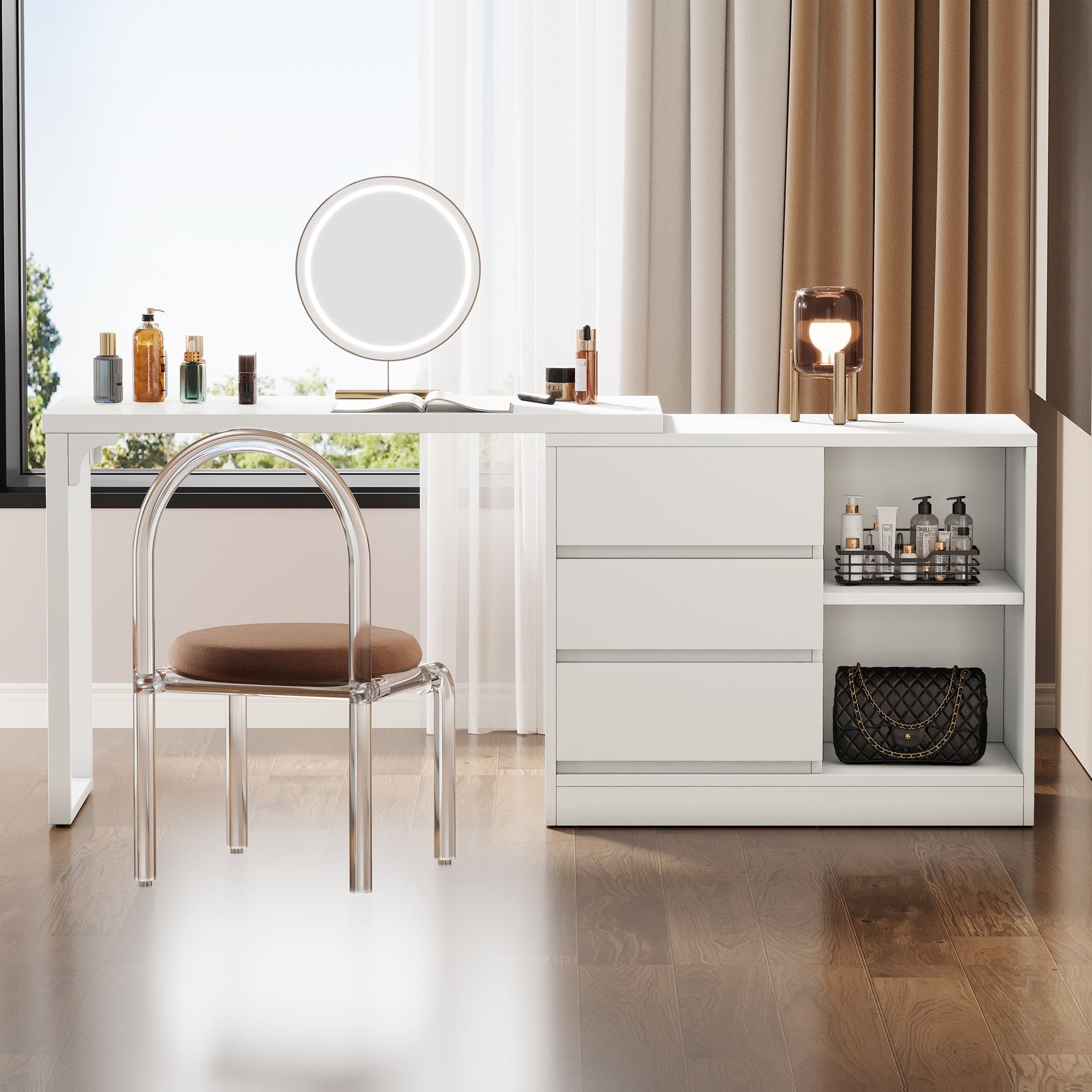 Makeup Vanity, Dressing Table With 3 Drawers And Storage Shelves Tribesigns