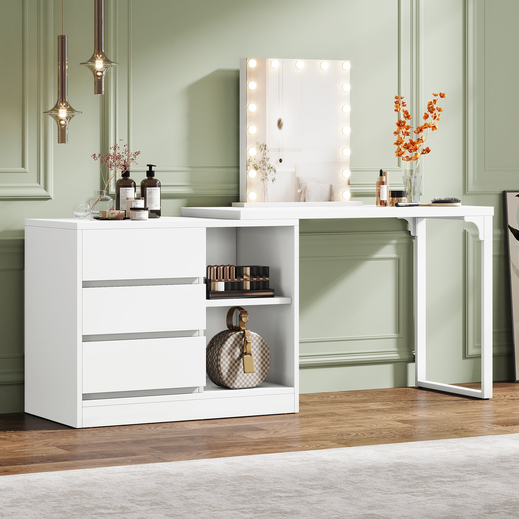 Makeup Vanity, Dressing Table With 3 Drawers And Storage Shelves Tribesigns