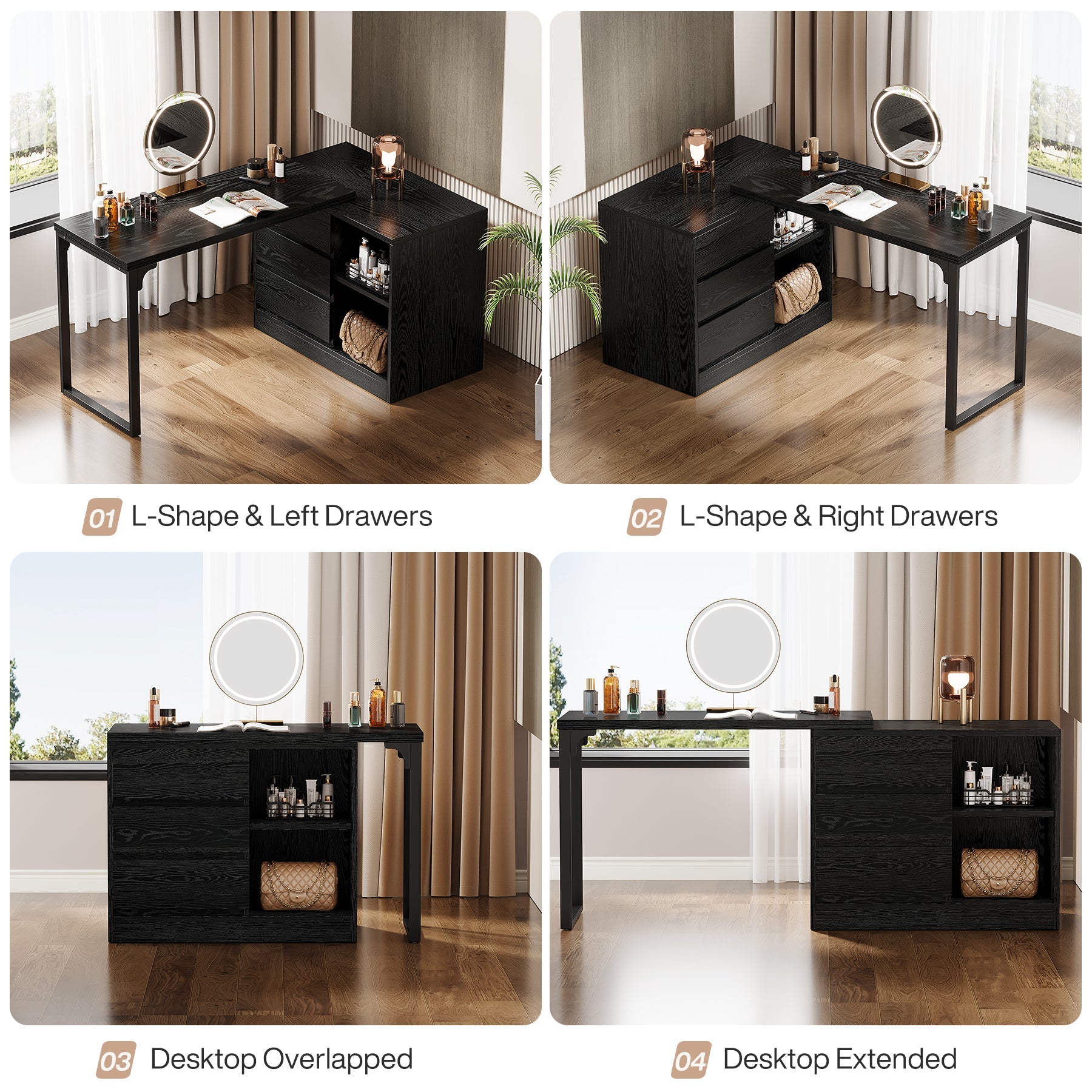 Makeup Vanity, Dressing Table With 3 Drawers And Storage Shelves Tribesigns