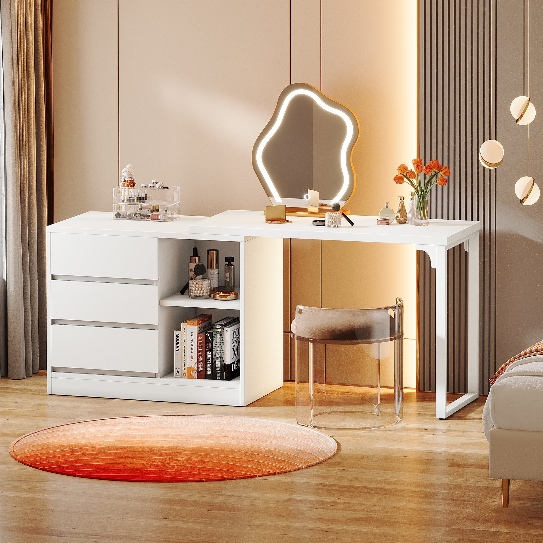 Makeup Vanity, Dressing Table With 3 Drawers And Storage Shelves Tribesigns