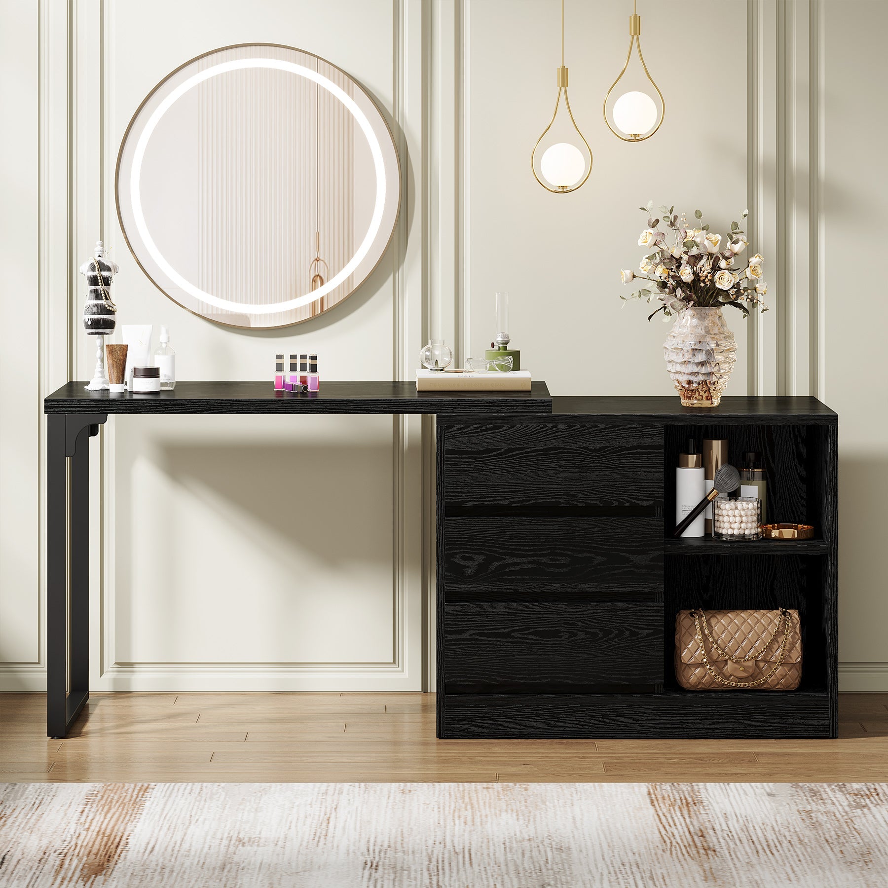 Makeup Vanity, Dressing Table With 3 Drawers And Storage Shelves Tribesigns
