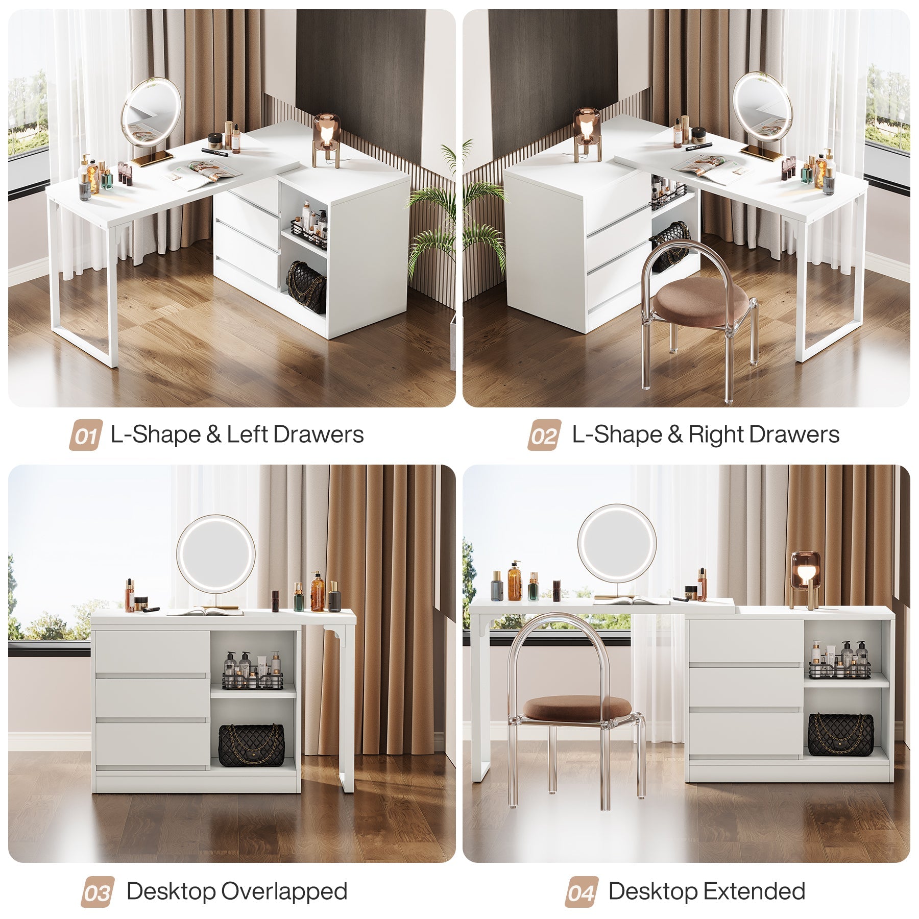 Makeup Vanity, Dressing Table With 3 Drawers And Storage Shelves Tribesigns