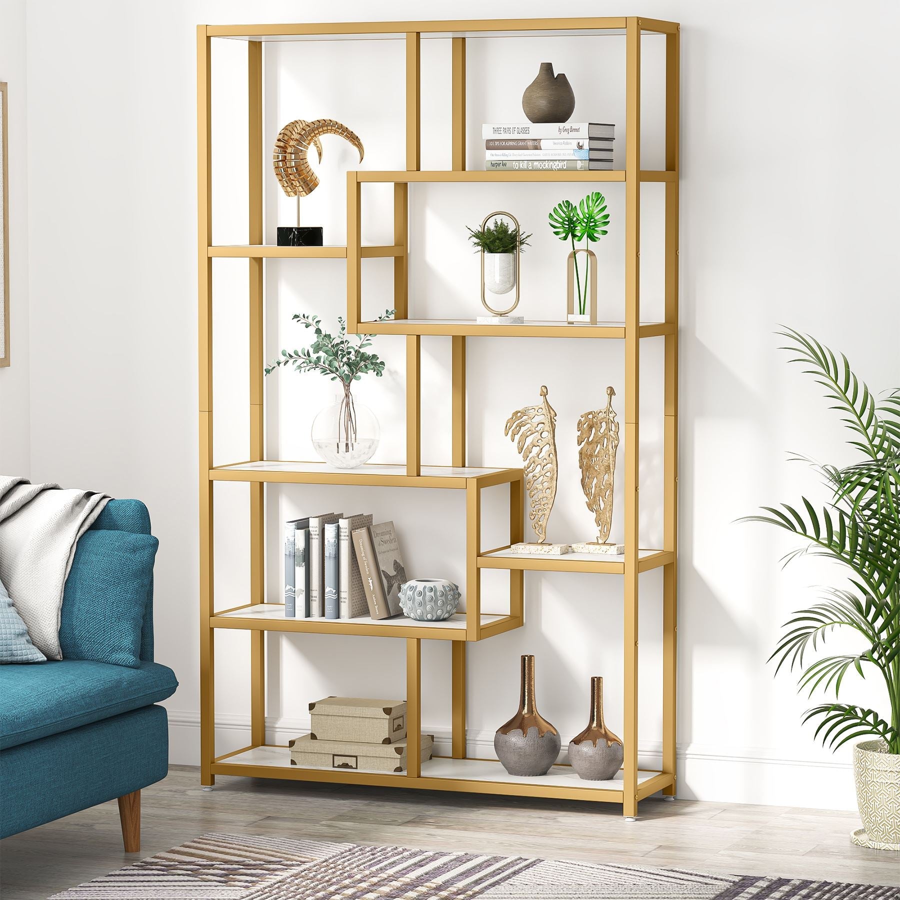 Modern Bookshelf, 8 - Open Shelf Etagere Bookcase Storage Organizer Tribesigns