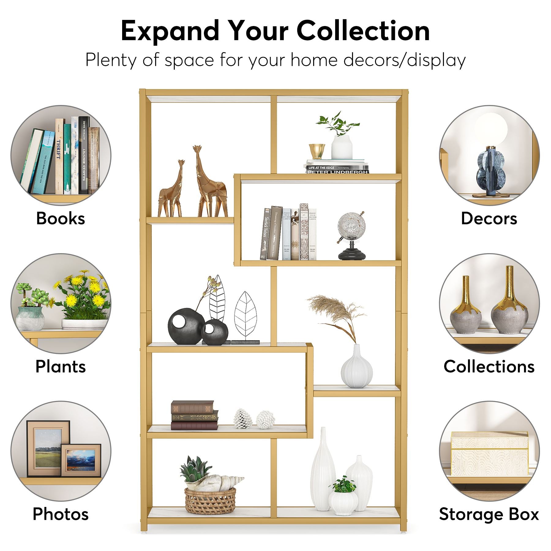 Modern Bookshelf, 8 - Open Shelf Etagere Bookcase Storage Organizer Tribesigns