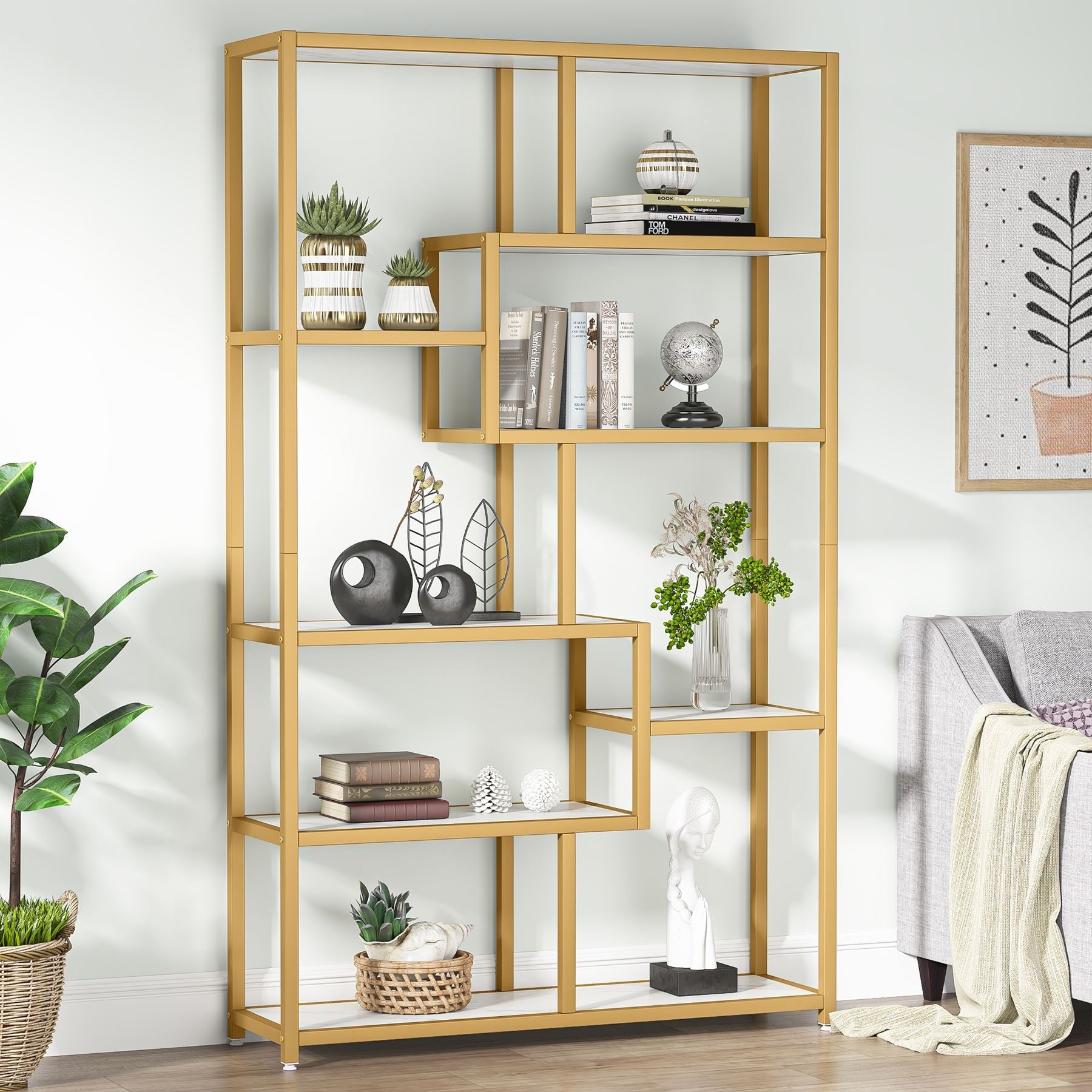 Modern Bookshelf, 8 - Open Shelf Etagere Bookcase Storage Organizer Tribesigns