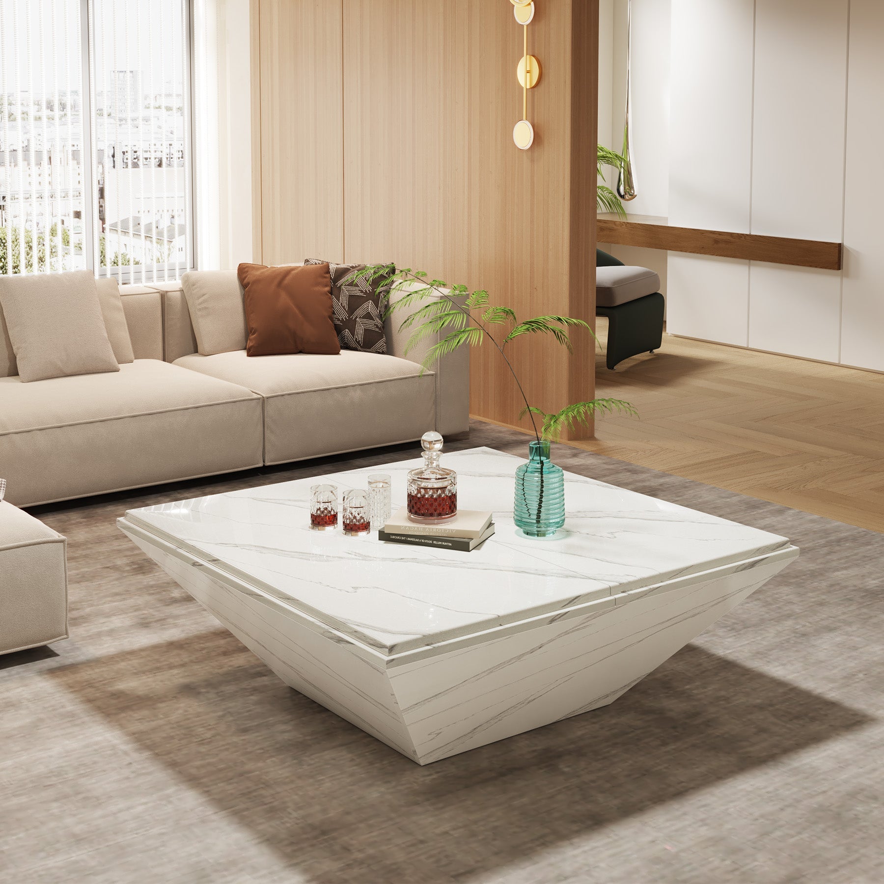 Modern Coffee Table, 35.43" Center Table with Faux Marble Top Tribesigns