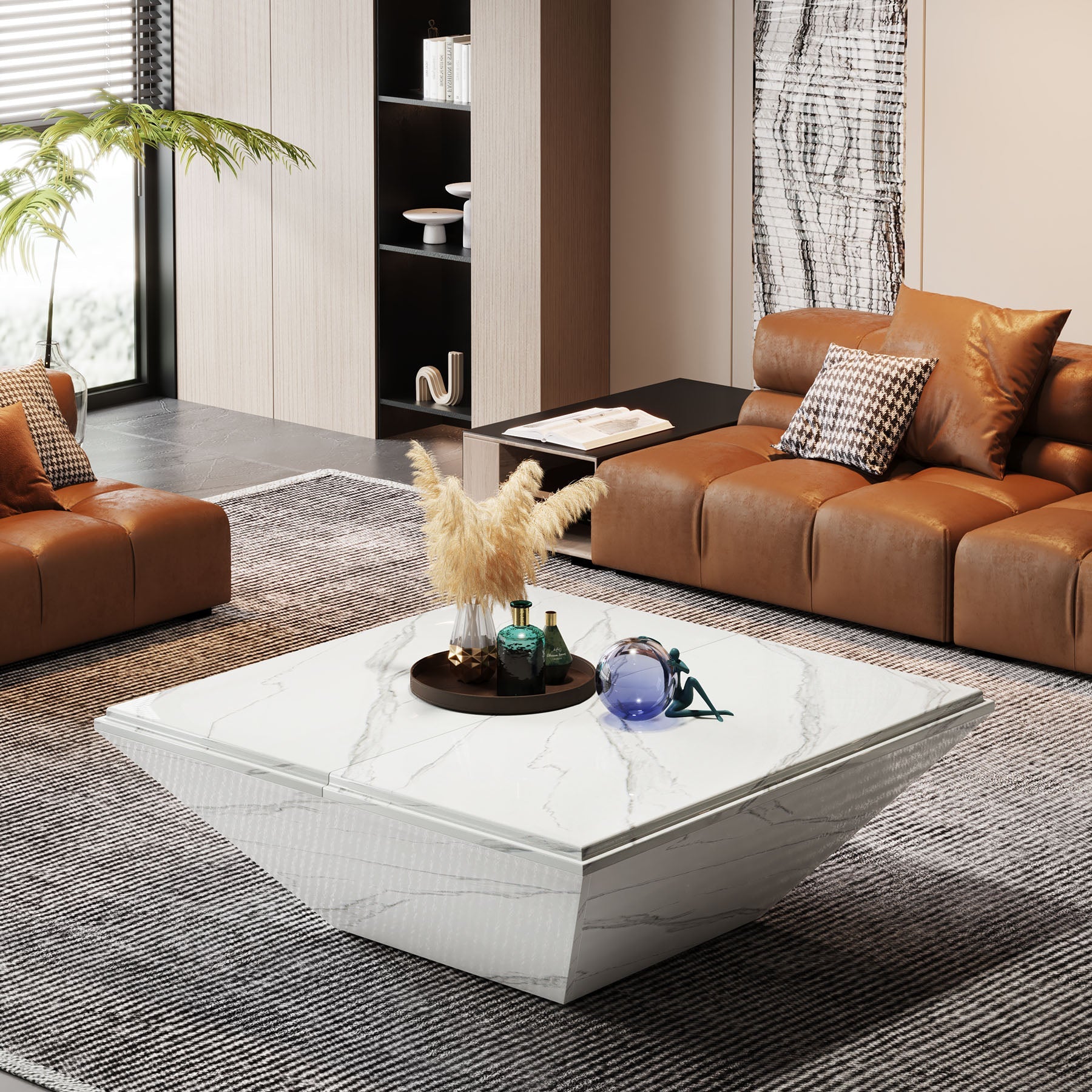 Modern Coffee Table, 35.43" Center Table with Faux Marble Top Tribesigns
