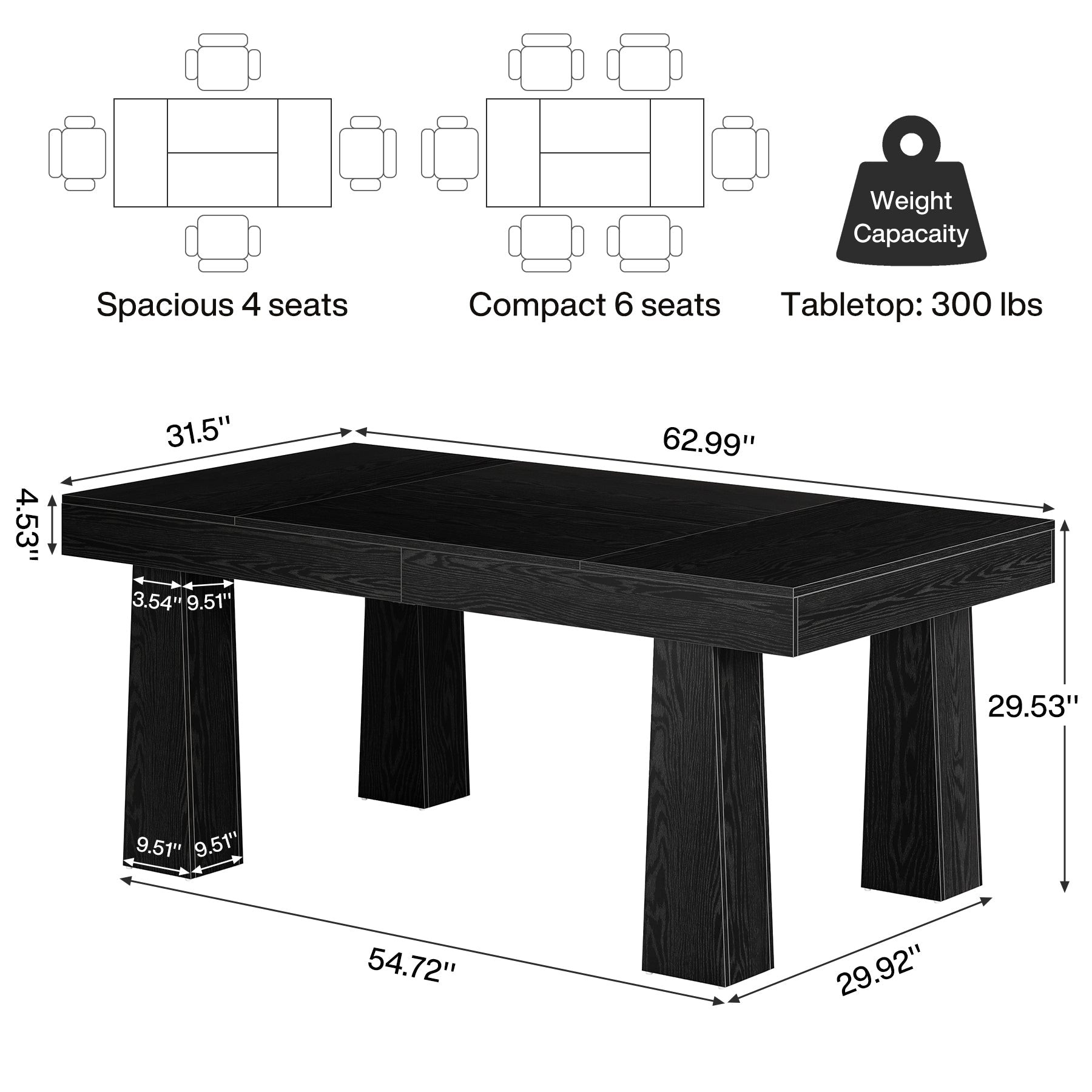 Modern Kitchen Table, 63" Dining Table Dinner Table for 4 - 6 Tribesigns