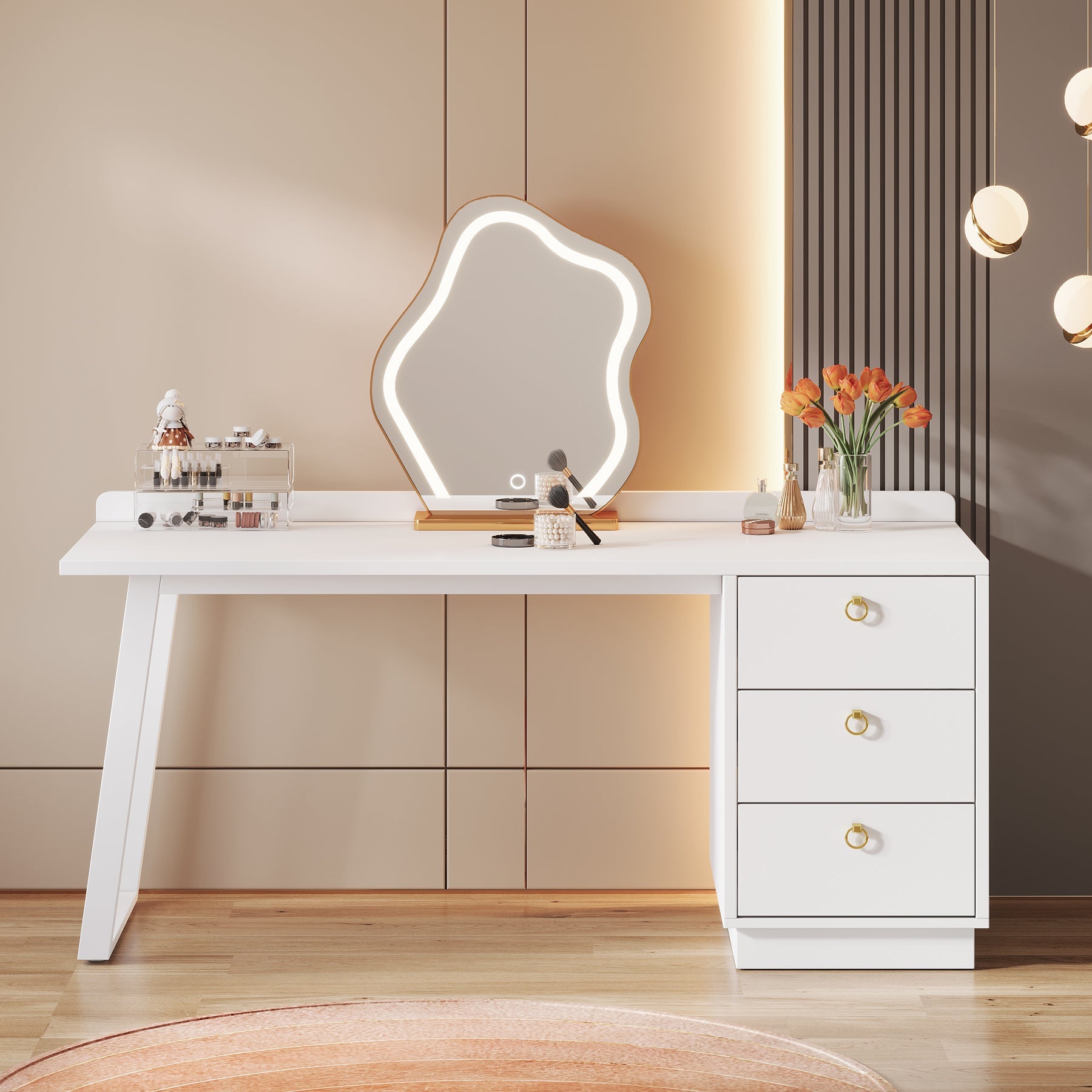 dressing table without mirror design Makeup Desk, 360 Rotatable Vanity Desk with 3 Drawers(Without Mirror), Black